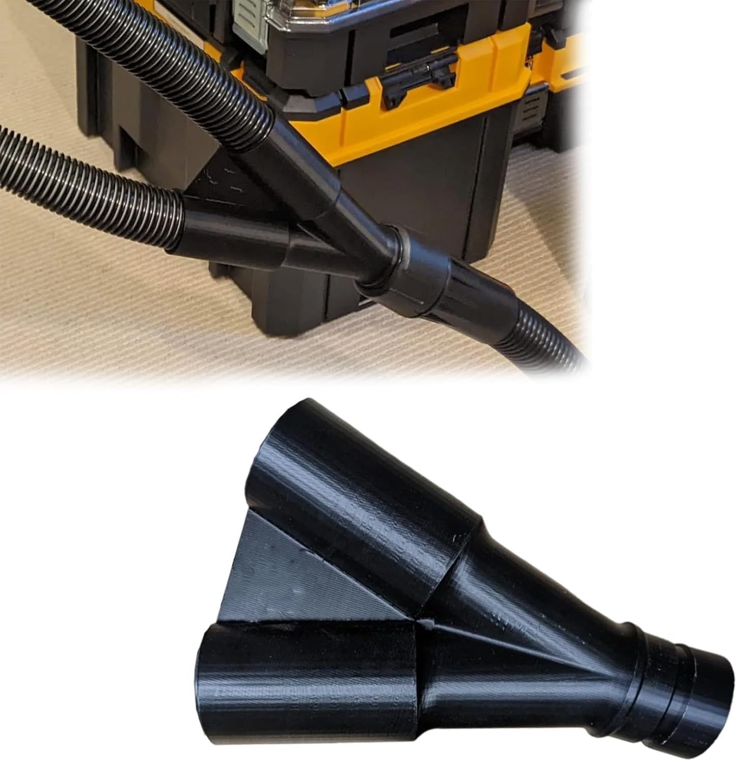 Vakuumschlauch-Verteiler, kompatibel mit DeWalt Airlock, Y-förmiger Adapter für Dual-Werkzeug-Staubabsaugung, wandelt Einzelvakuum in zwei Schlauchanschlüsse um