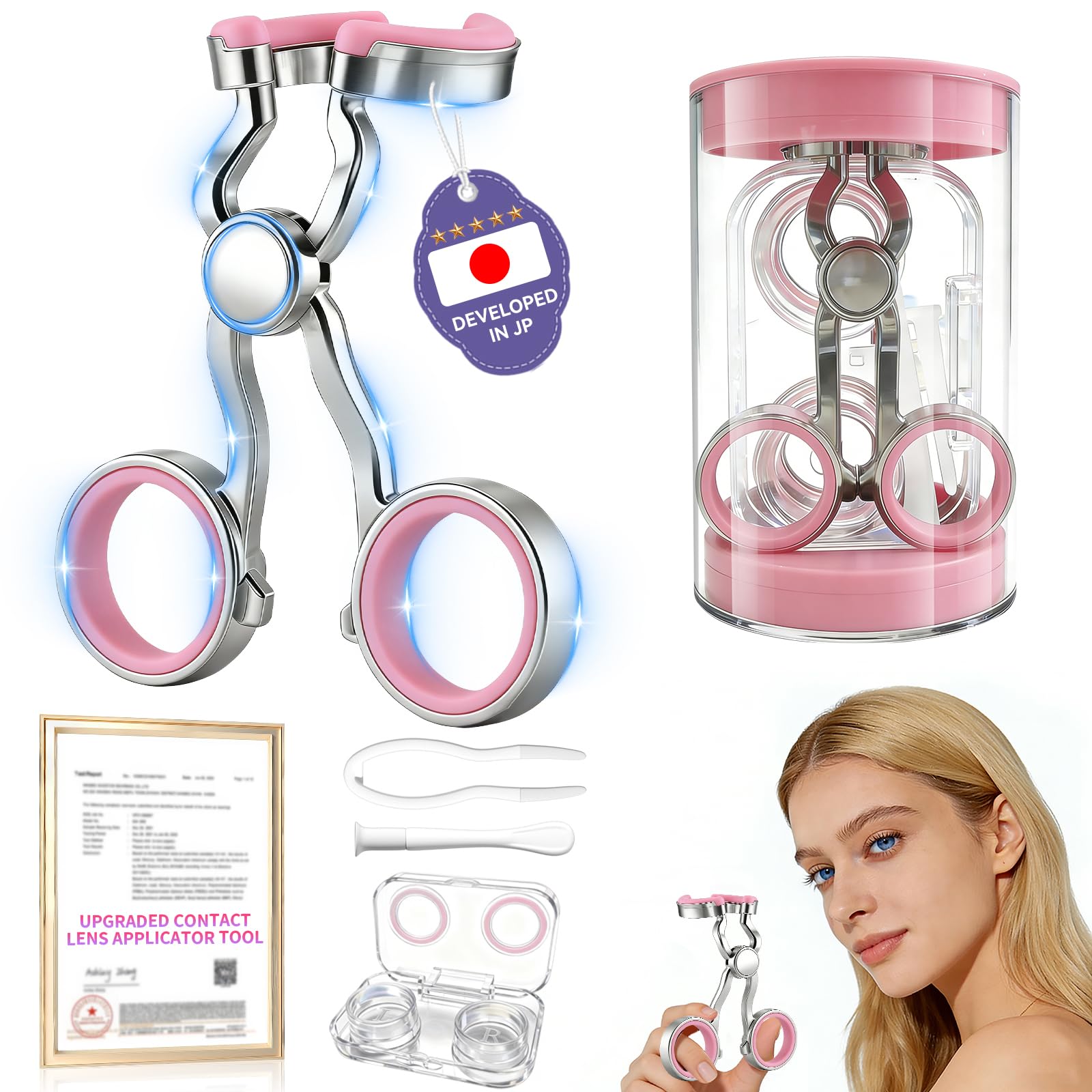 2026 Upgraded Contact Lens Applicator Tool【3-Step Easy Wear】(Rose Pink)