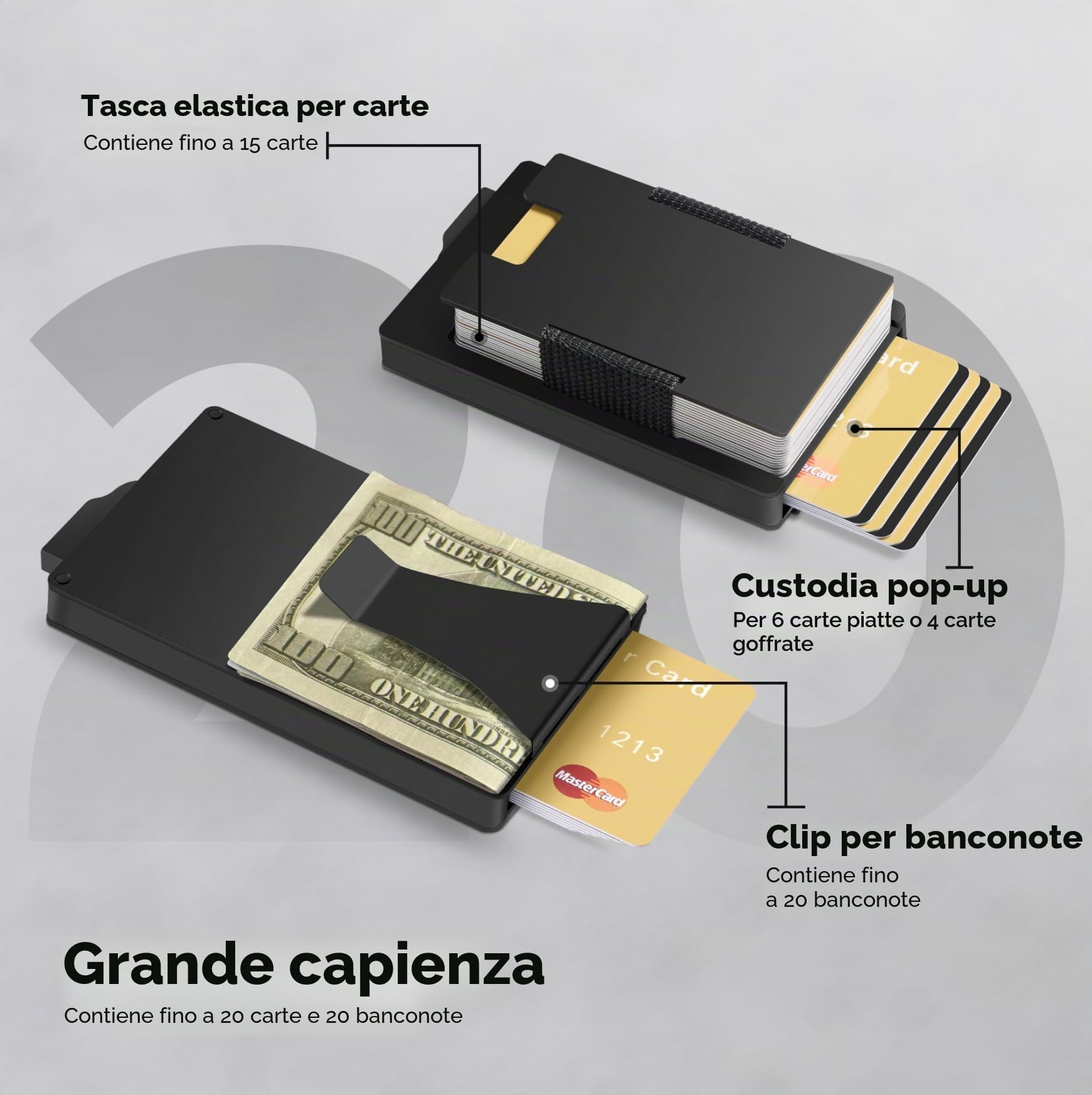Portafogli da uomo, sottile, pop up, porta carte di credito, blocco RFID