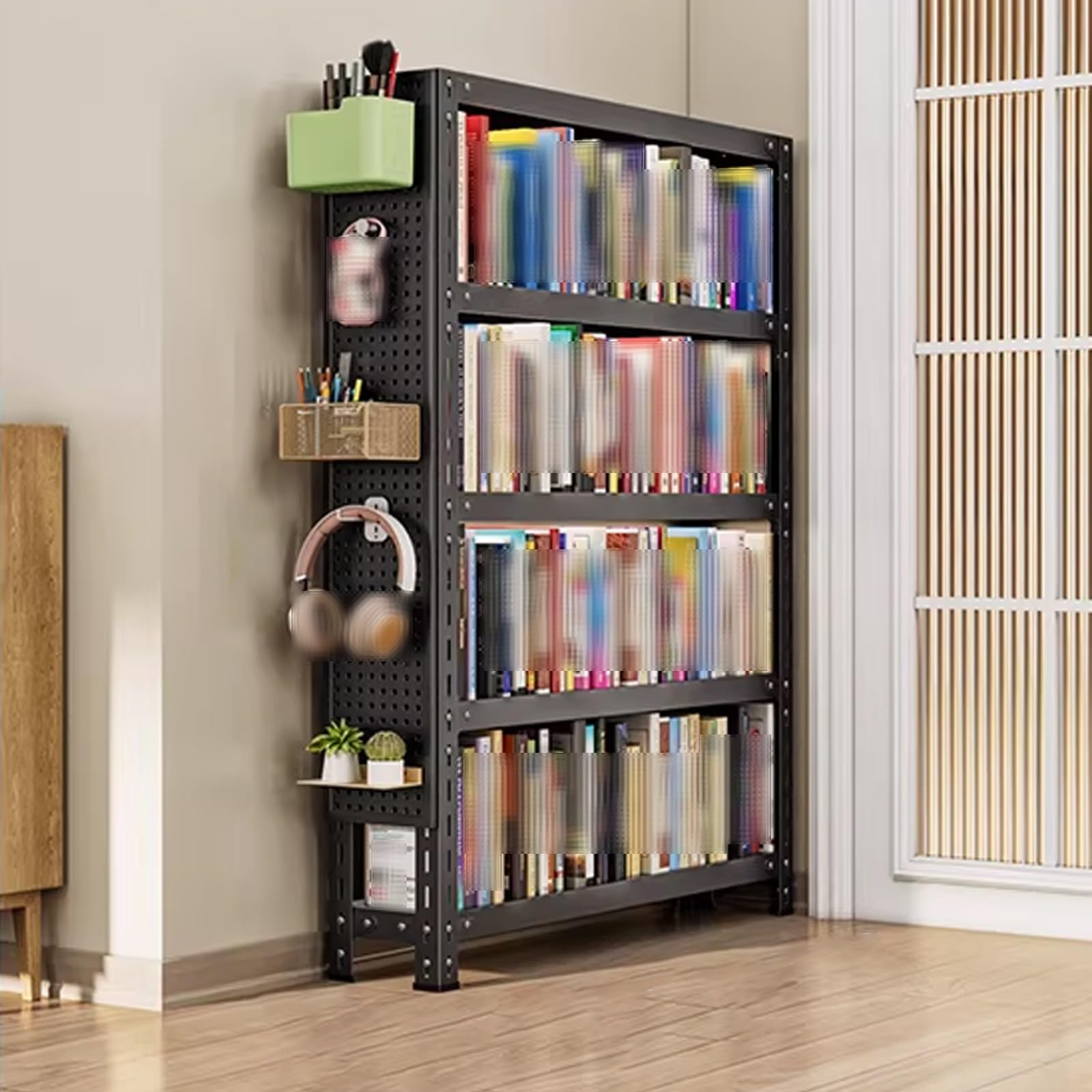 Scaffalatura Metallo Scaffali in Metallo Materiale in Acciaio Laminato a Freddo Pannelli Laterali Forati Adatto per Uffici, Camere da Letto e Lavanderie(Black,50 * 20 * 120cm)