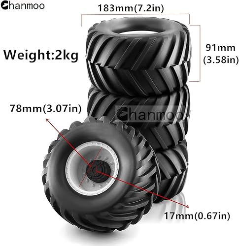 Miniatura 2 de Neumáticos de camión Monster 18 RC y ruedas hexagonales de 0.669 in, llantas de goma para buggy para automóviles todoterreno a escala 18, Kaiju