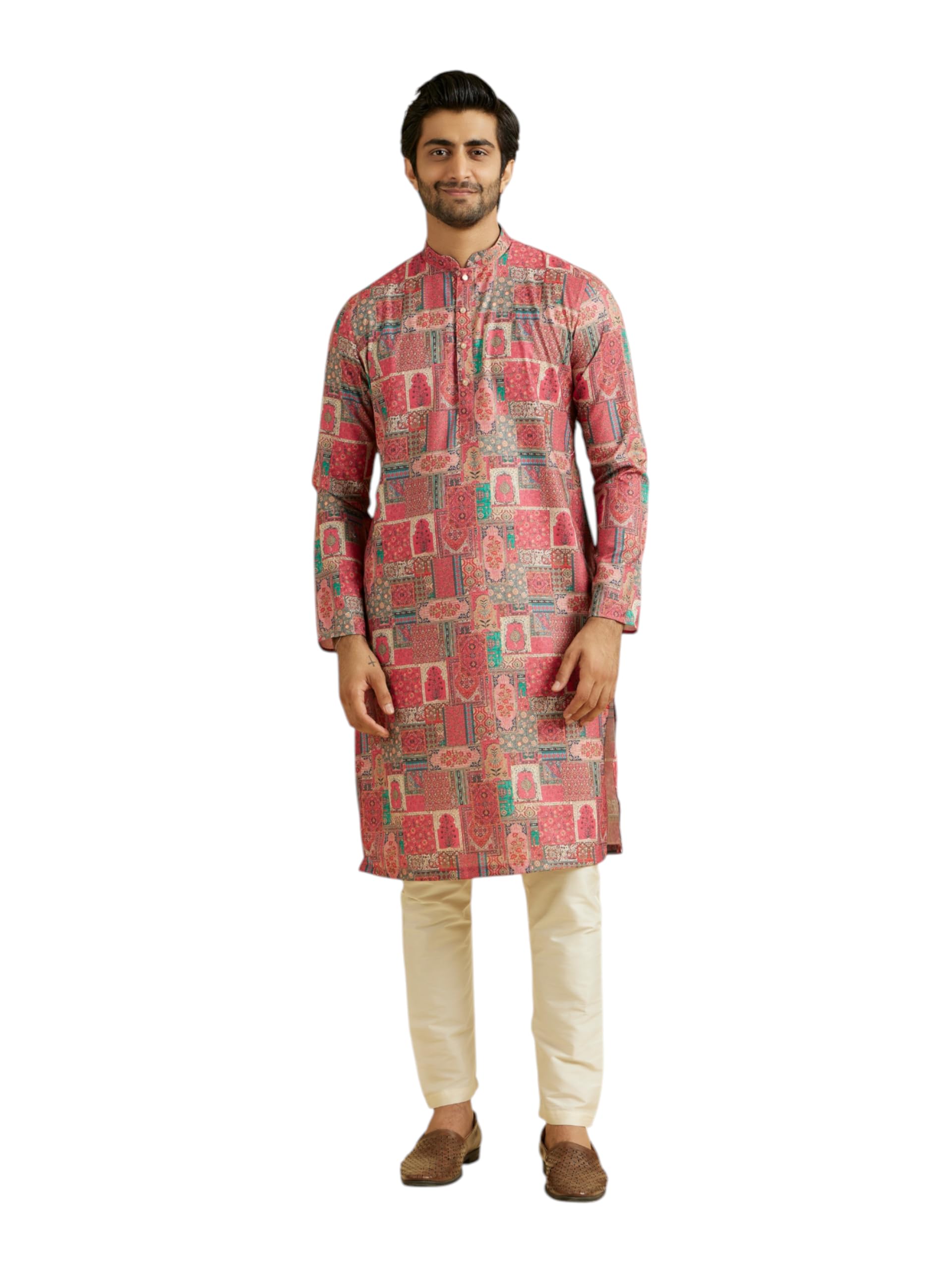 manyavar Men's Cotton Blend Printed Kurta Pyjama Set (2pcs)-picture-33