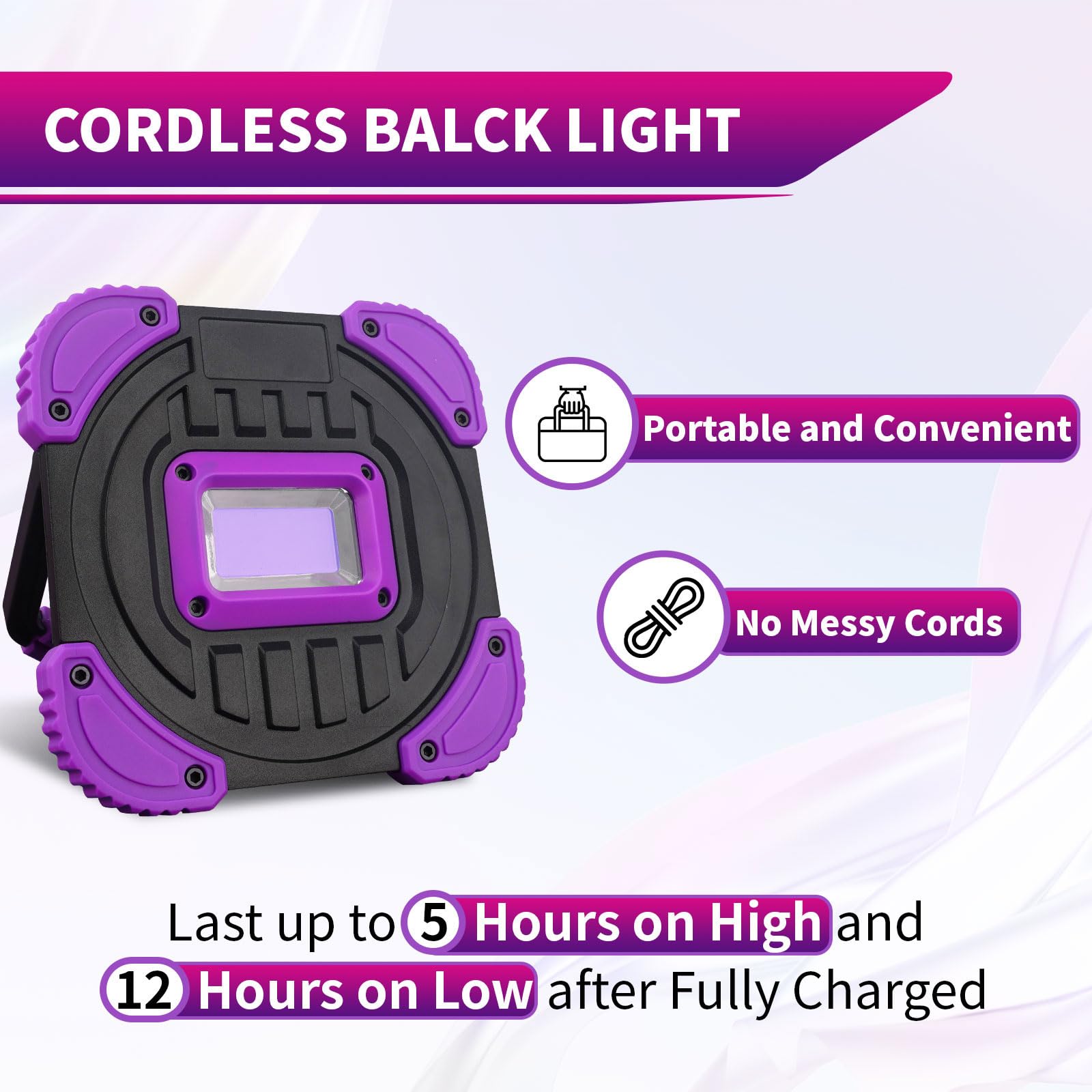 Rechargeable Black Light, Cordless 395nm Battery Powered Blacklights for Glow Party, IP65 Waterproof, Body Painting, Fishing, Halloween, Neon Glow Party, Christmas, Gifts, 2 Pack