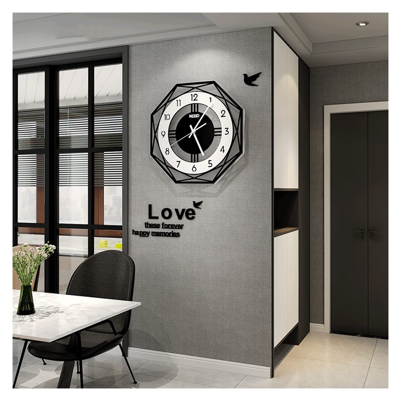 Horloge murale creative polygonale montre murale noire geometrique