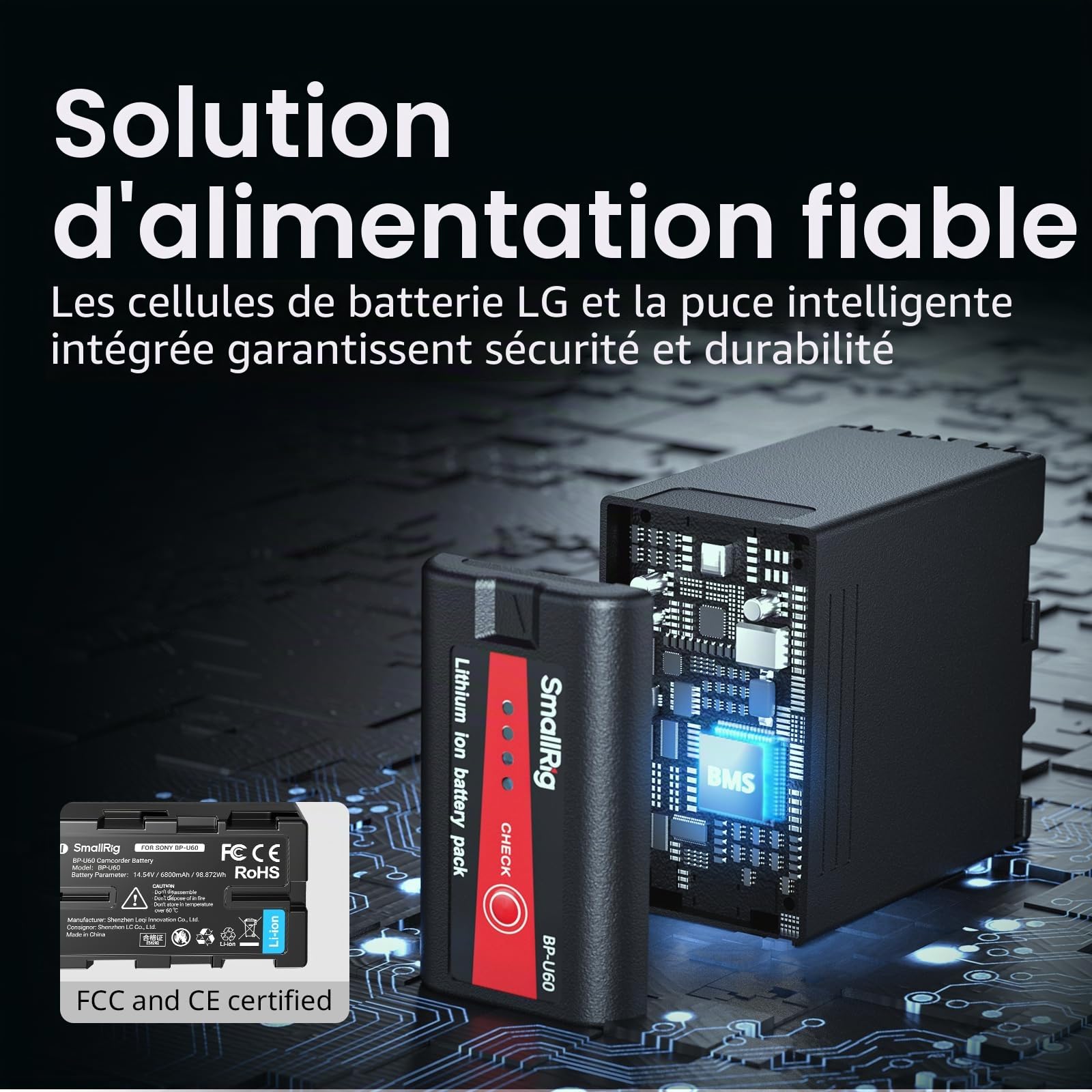 SMALLRIG Batterie Compatible avec BP-U60 pour Sony FX6, FX9, FS5, FS7, FS5M2, FS7M2, X280, Z280, 99 Wh / 6800 mAh, Batterie de Rechange, avec Indicateur de Batterie - 4670