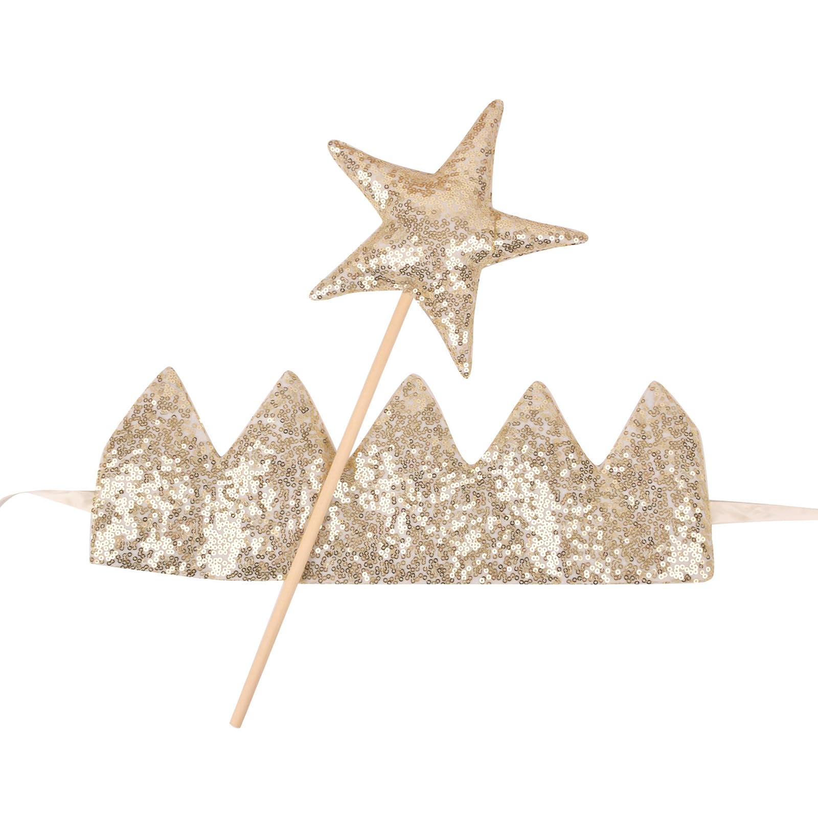 Kalttoy Unisex Infant Champagne Gold Sparkling Crown Headwear & Star Wand Set For Baby Showers Birthday Party Infant Girl Fairy Stick For Stage Performances Birthday Party Headwear