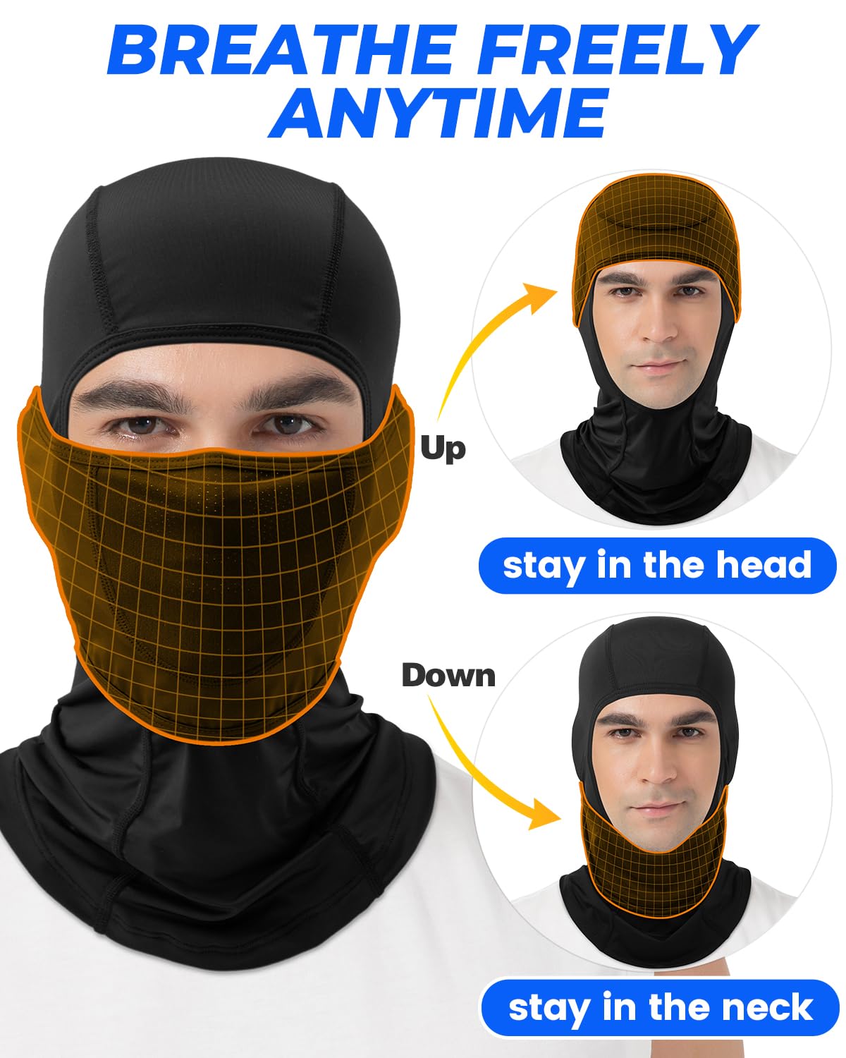 Balaclava Face Mask with Movable Deisgn for Men Women Summer Cooling Shiesty Mask Sun UV Protection-Motorcycle Ski Outdoor Black