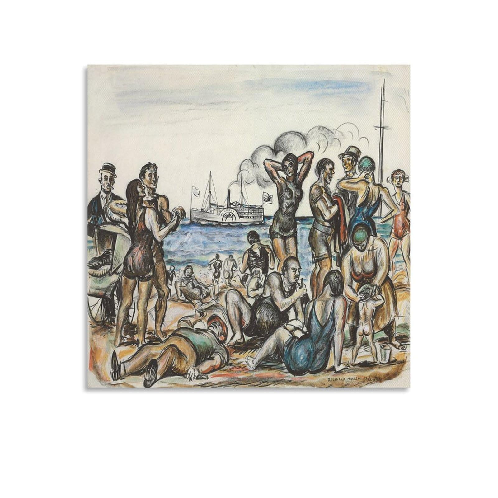 KLAGCBDF Reginald Marsh Figures on The Beach Canvas Painting Poster Wall Art Decorative Picture Prints Modern Decor 20x20inch(50x50cm)