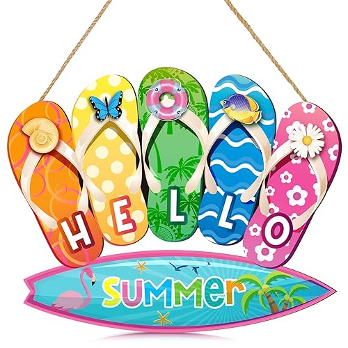 Jetec Summer Slippers Hanging Sign Shape Welcome Hello Flip Flop