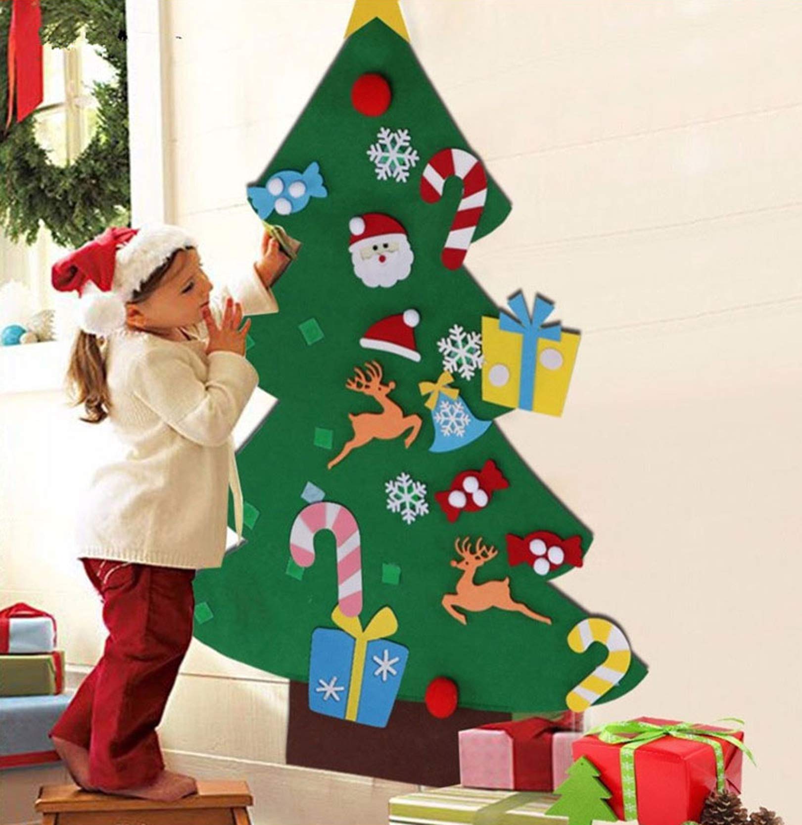 Árbol de Navidad de Fieltro para Bricolaje,Juego de árbol de Navidad de Fieltro Desmontable, niños,Puerta de Pared,Oficina,salón de Clases,decoración navideña Colgante
