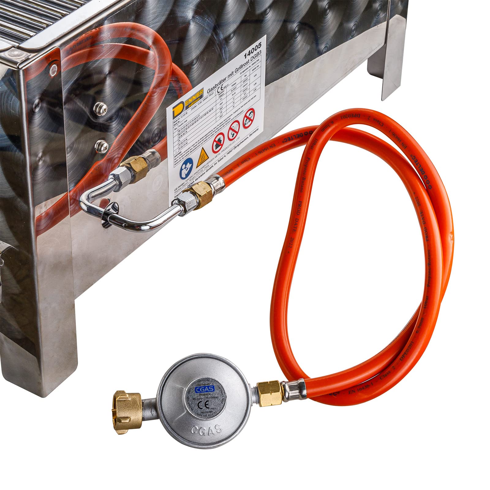 DEMA Gasbräter 3 Brenner 10kW Gasgrill Tischgrill Edelstahl | Piezozündung, Thermosicherung, Warmhalterost, Gastrogrill, Propangas, Fettwanne, Grillplatte Alternative