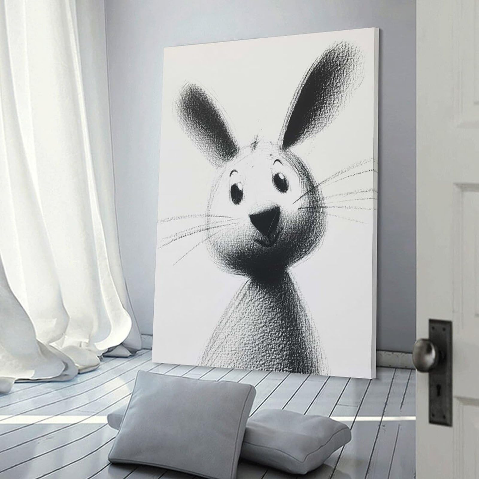 Junmoney Cute Bunny Illustration Canvas Wall Picture 16x24inch(40x60cm), for Contemporary Homes, Apartments Or Offices, Wall Decor with Flexible Room Appeal