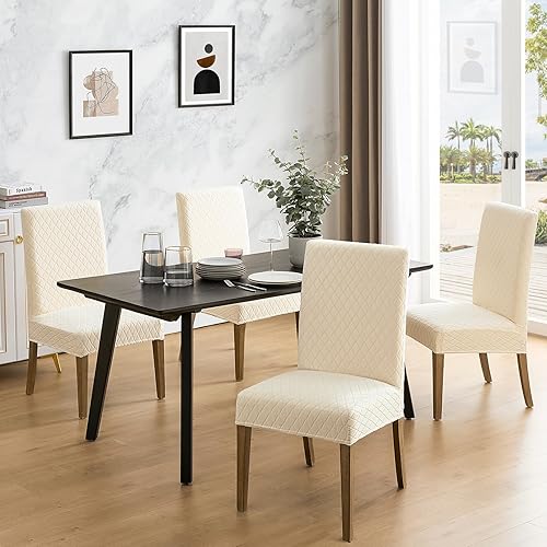 Miniatura 2 de MOSAYT Juego de 4 fundas para sillas de comedor 100% impermeables, súper ajuste elástico jacquard Parson, fundas extraíbles y lavables para sillas
