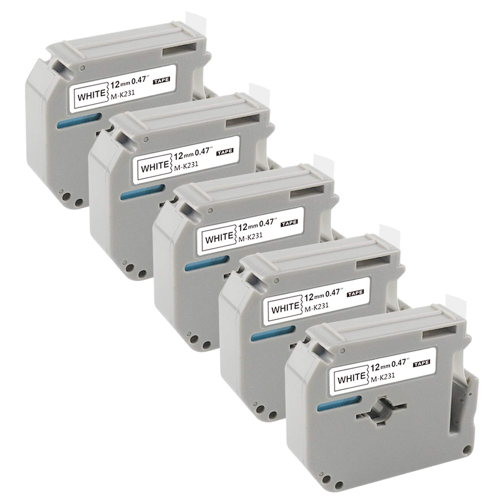 BEYONDTEK M-K231s Work for PT-M95 PT-65 PT-70BM PTM95 Replace with Brother P Touch M Tape 12mm 0.47 White M-231 MK231 M231 Black on White for Brother PT-90 PT-85 PT-80 PT-55 PT-45,8m 26.2Ft（5Packs）