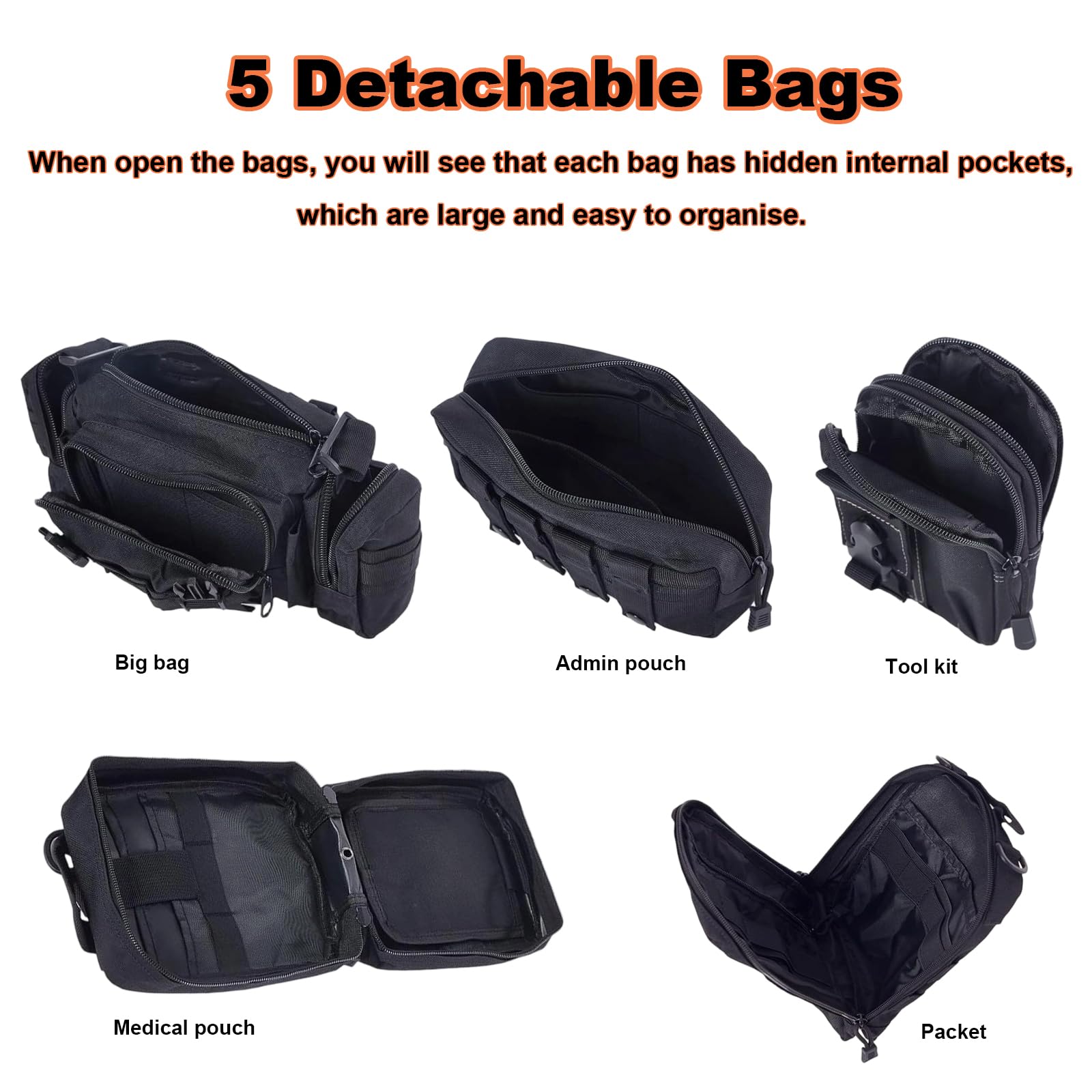 Organizador táctico para asiento trasero de coche, panel táctico multifuncional para vehículo, con 5 bolsas de almacenamiento desmontables, bolsa colgante de almacenamiento para respaldo de