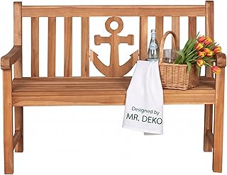 MR. DEKO Gartenbank Anker Teak Holz 120 cm | Gartenbank-Wetterfest 2-Sitzer | Holzbank Massivholz | Sitzbank Balkon Teakholz | Outdoor Bank Garten | Bänke Terrassenbank Robust | Sitzbank Outdoor
