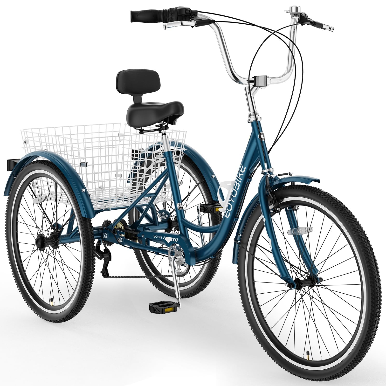 Adult Tricycle, 7 Speed Adult Trike, 20/24/26 inch 3 Wheel Bike with Basket