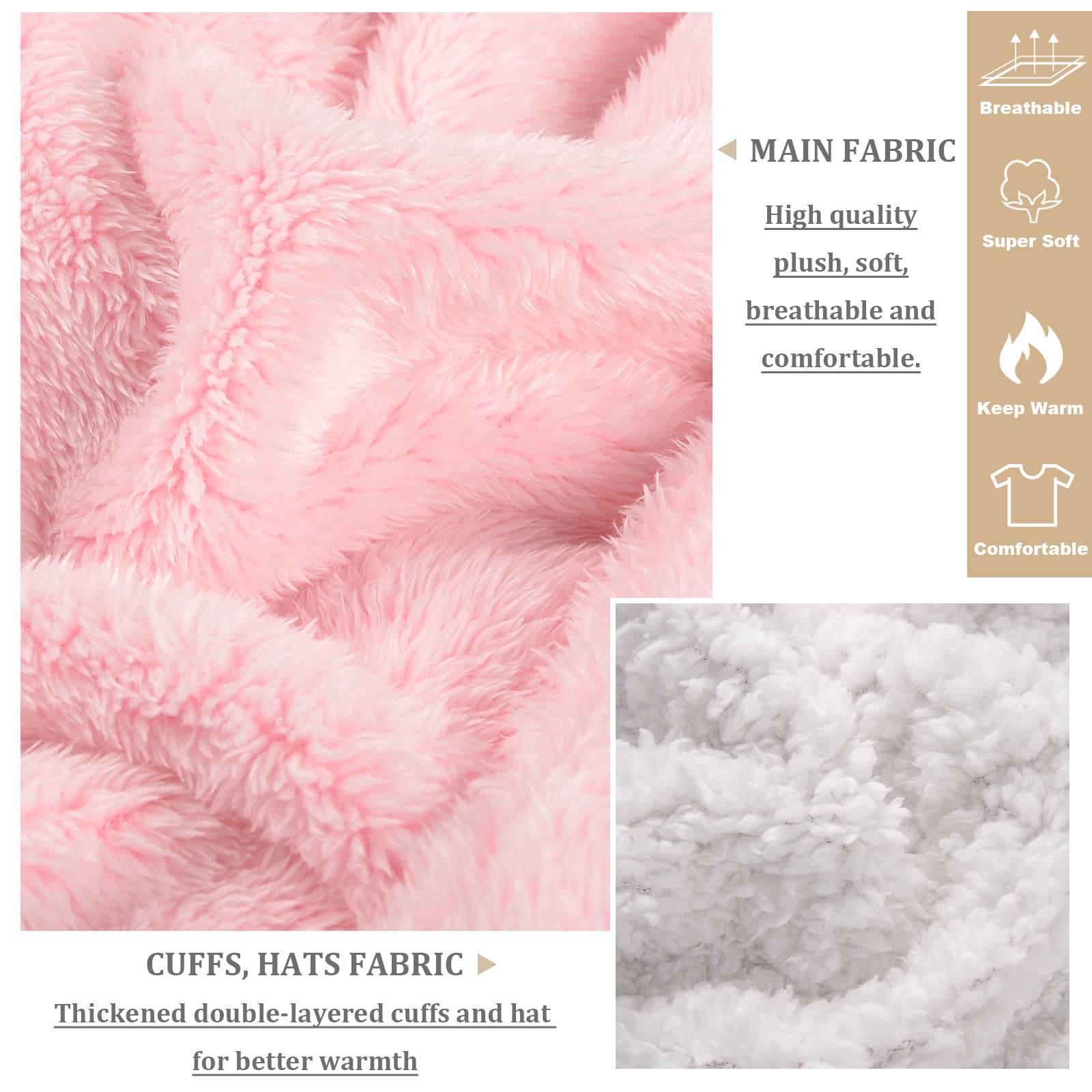 Voqeen Bata de Casa con Capucha de Forro Polar Mujer Invierno Albornoz de Felpa Suave y Esponjosa con Bolsillos Ropa de Descanso Perfecta, Regalos para Mamás y Señoras