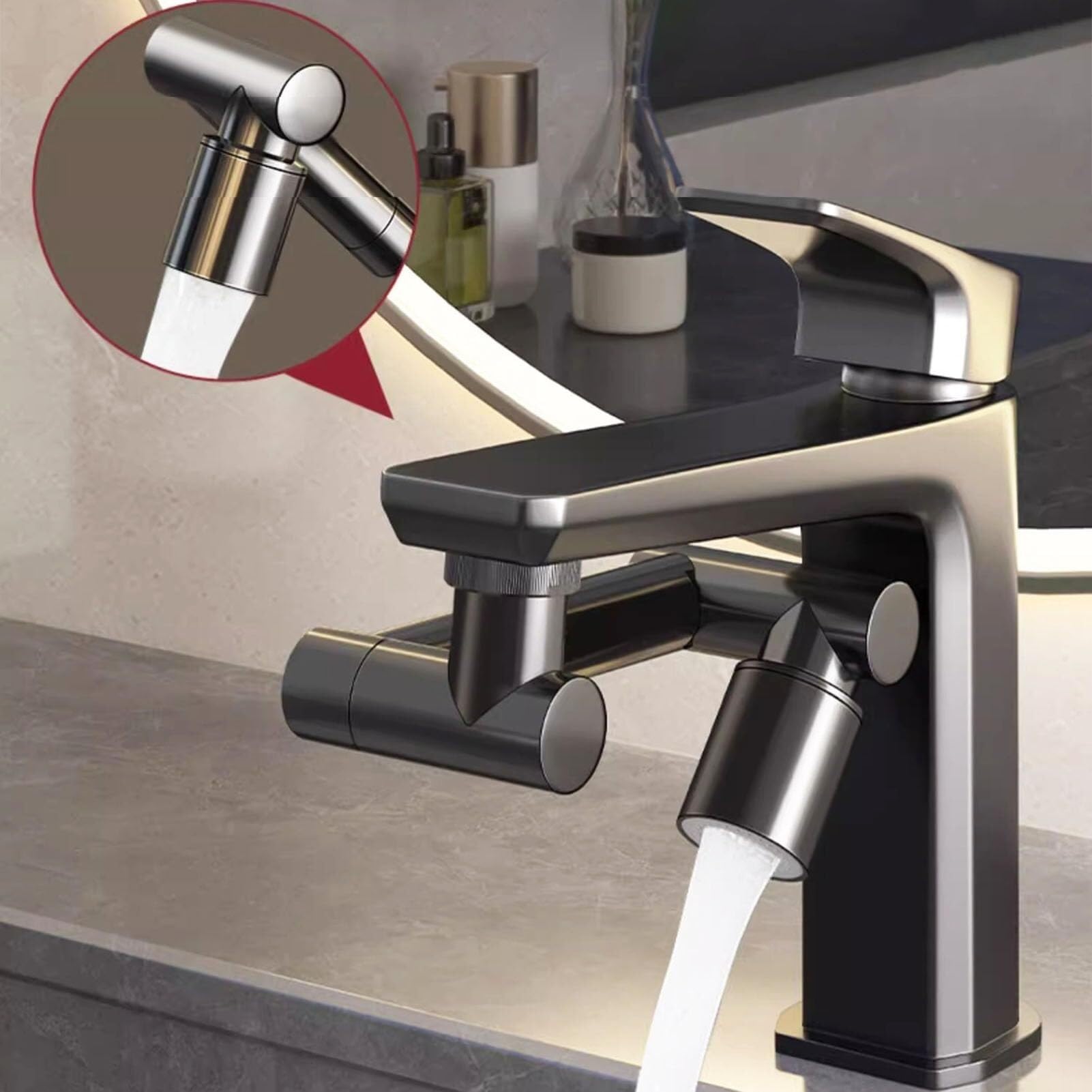 Prolunga Girevole a 360 Gradi per Rubinetto con ugello a spruzzo Regolabile – Facile Installazione per lavelli di Cucina e Bagno (Argento B)