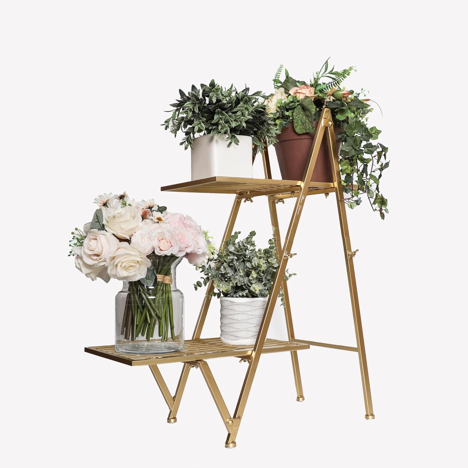 2-Tier Gold Plant Stand -Gold Flower Stand -Plant Stand Indoor Gold for Entryway -Tiered Plant Stand Gold for Indoor and Outdoor-Home Plant Stand Indoor Gold Metal - Plant Stands Indoor