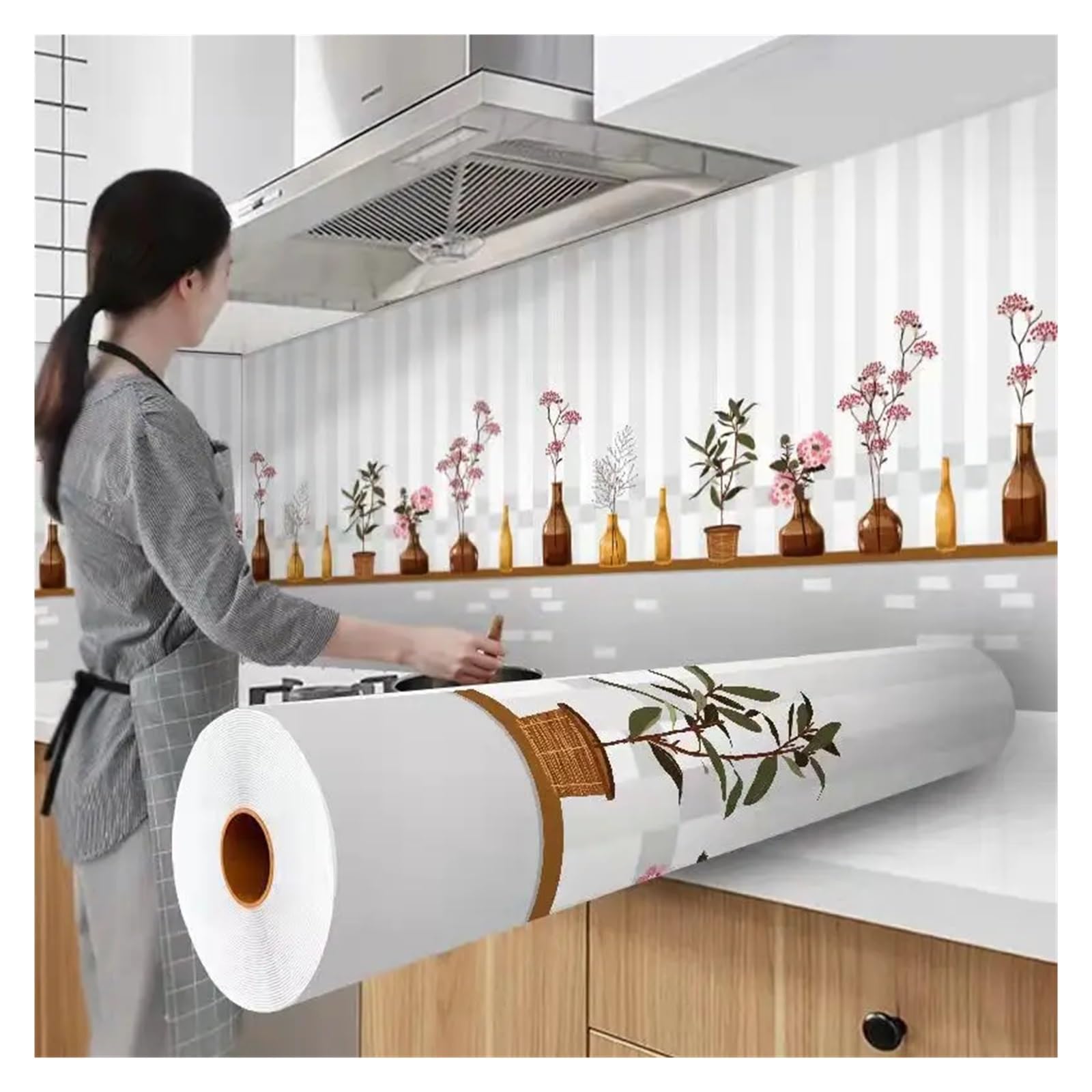 Ayztantine Self-Adhesive Wallpaper Kitchen Stove Oil-Proof Sticker Waterproof High Temperature Resistant Wallpapers Decoration(Color 10,1mx60cm)