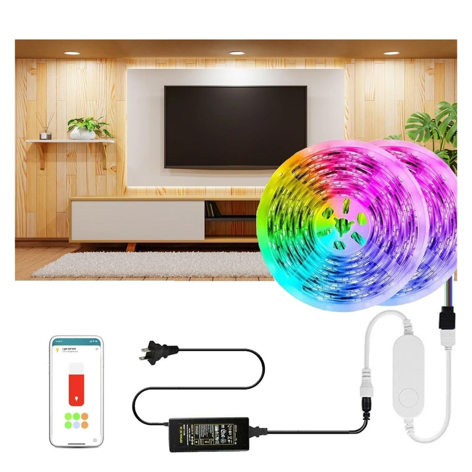 Tira de luces LED inteligente RGB 5050 con aplicación Homekit, Control por voz Siri, cinta de sincronización de música for decoración del hogar, sala de TV(2M KIT,5050RGB LED STRIP_NO WATER PROOF_EU)