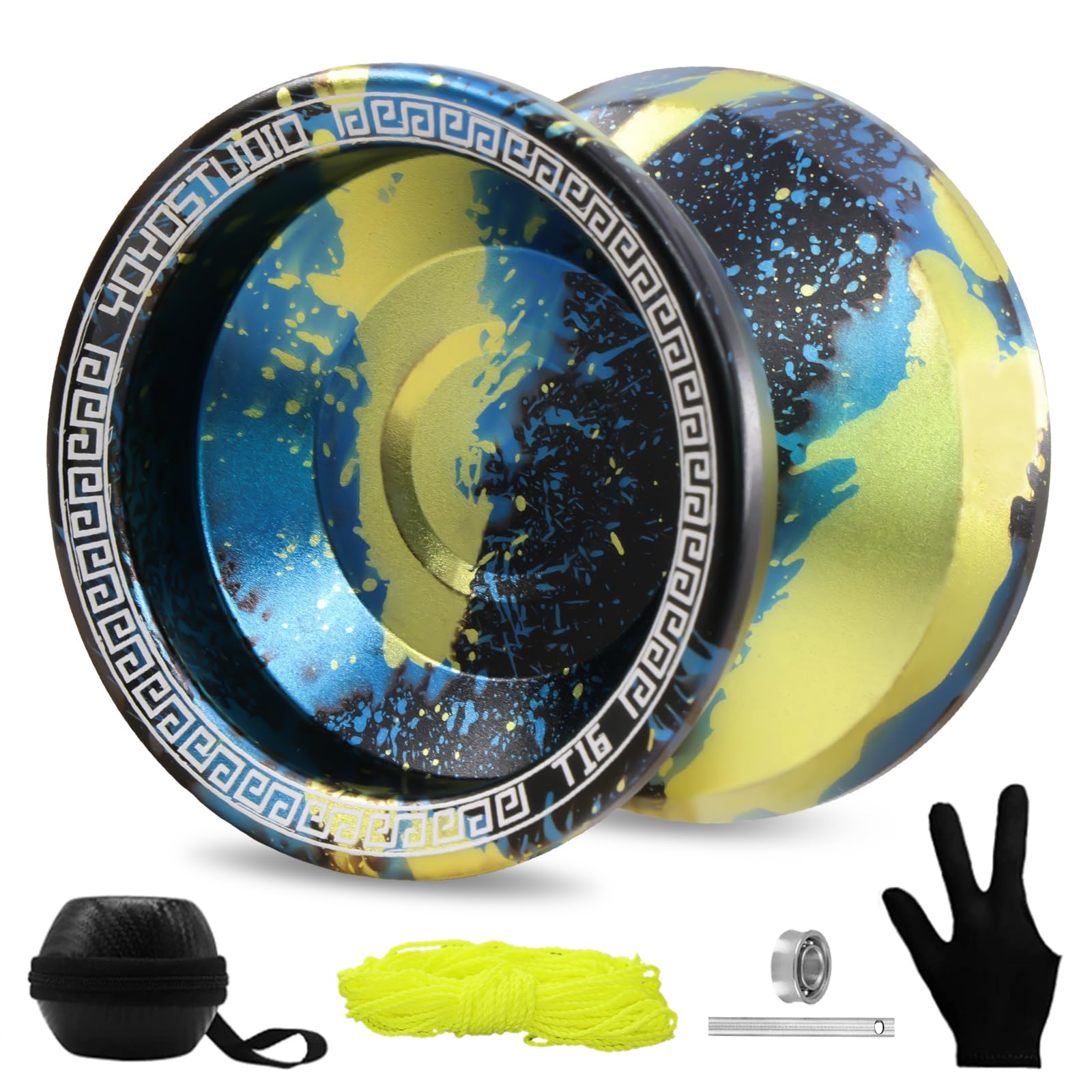 YOYOSTUDIO Professional Metal Yoyo T16 - Dual Mode Responsive/Unresponsive Trick Yoyo for Kids 8-12 & Adults - Complete Beginner Kit with Strings,
