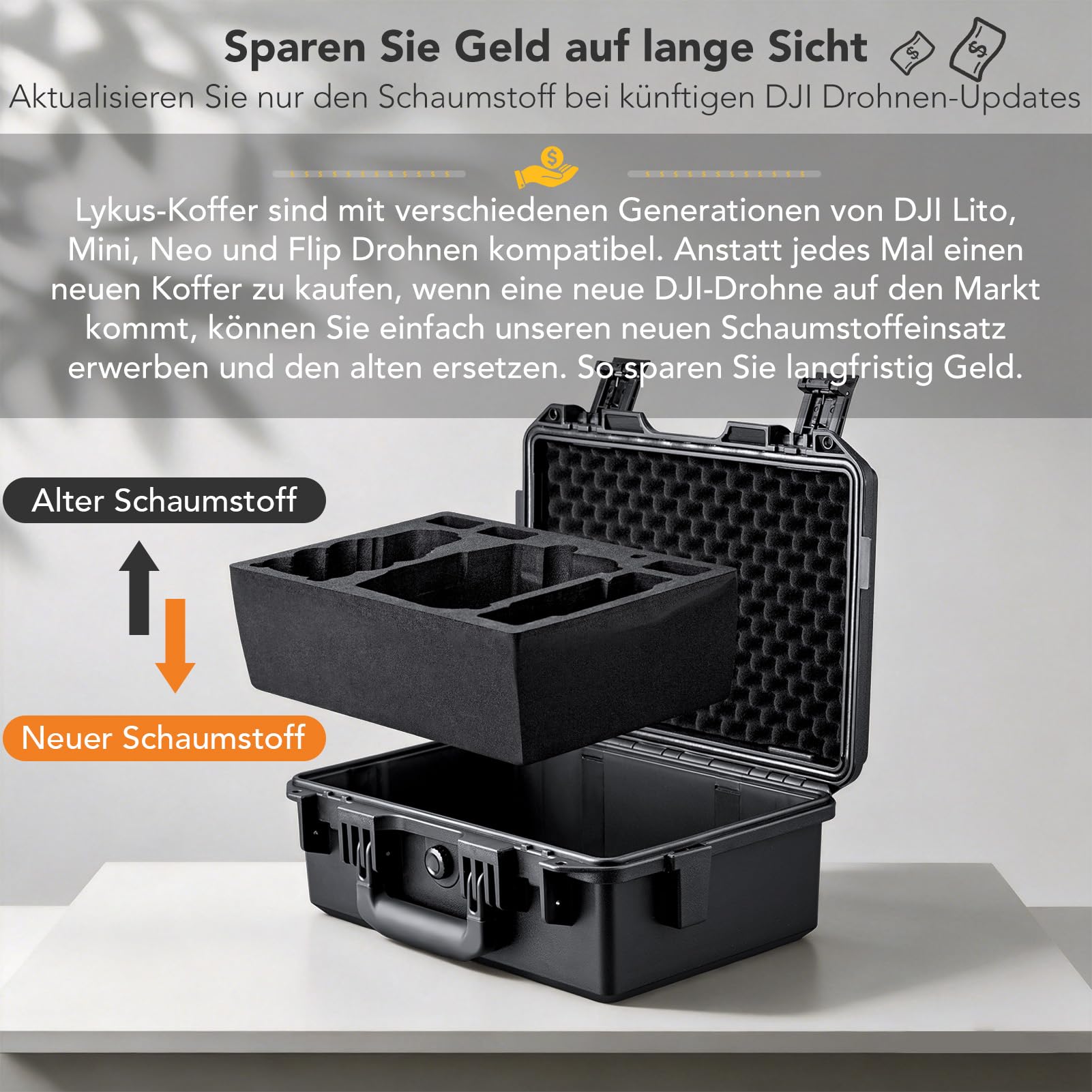 Lykus Titan LT110 Wasserdichter Koffer für DJI Lito 1/X1, RC2/RC-N3 | NUR KOFFER, Passend für Fly More Combo, RC Lanyard, Bis zu 7 Akkus, IP67 wasserdicht, Stoßfest, Inklusive Schultergurt