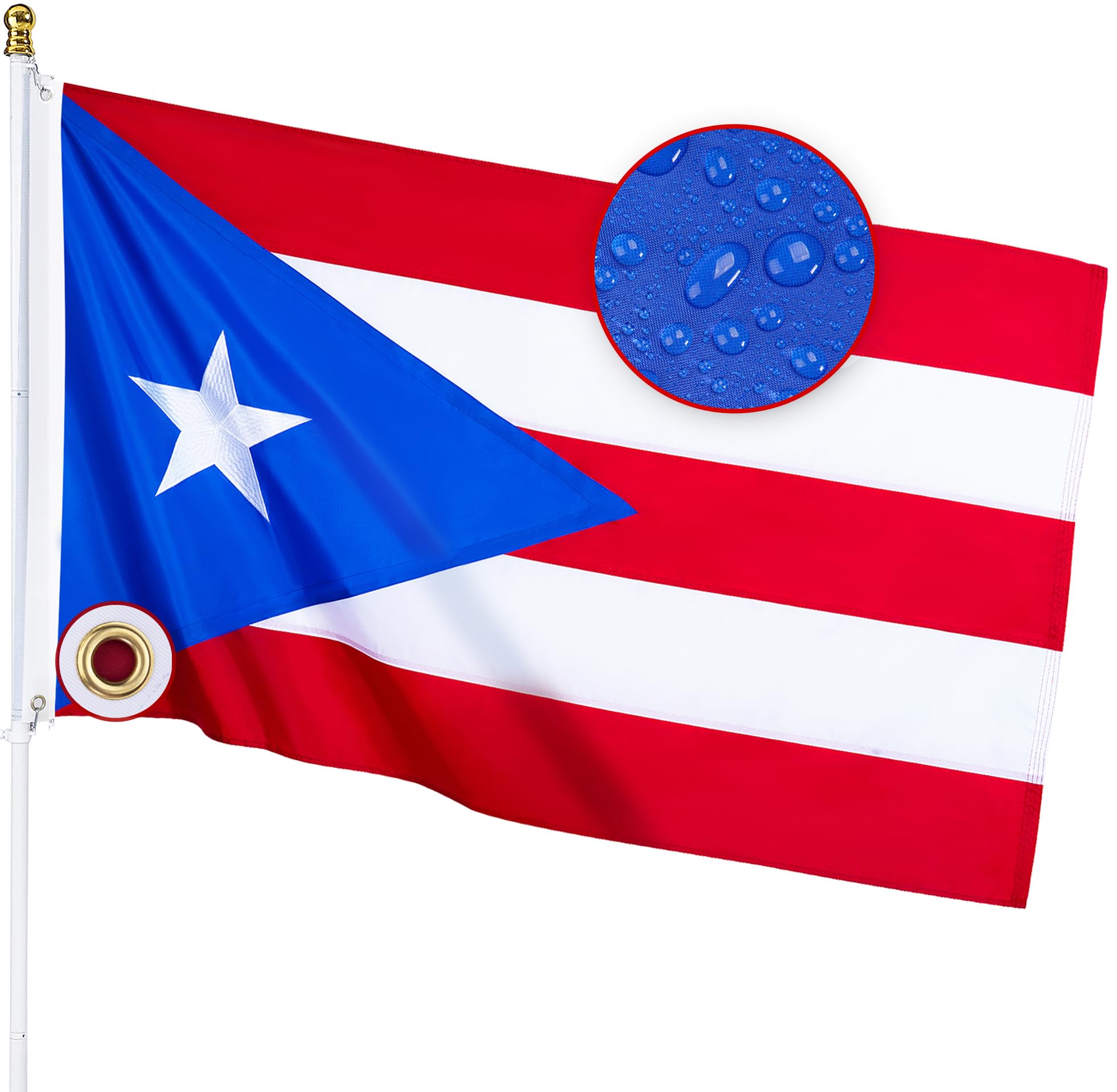 DANF Puerto Rico Flag for Outside 3x5 FT, Embroidered Star and Sewn Stripes Puerto Rican National Flags Heavy Duty Nylon with Brass Grommets 3 X 5 Ft