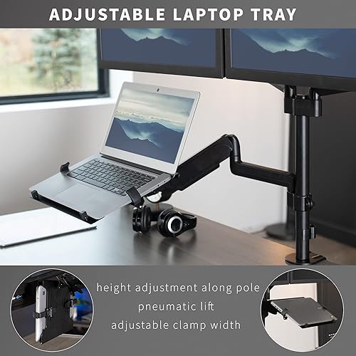 Miniatura 8 de VIVO Soporte neumático para portátil y monitor dual de 17 a 32 pulgadas se adapta a 2 pantallas planas o curvadas de computadora y portátiles de 10