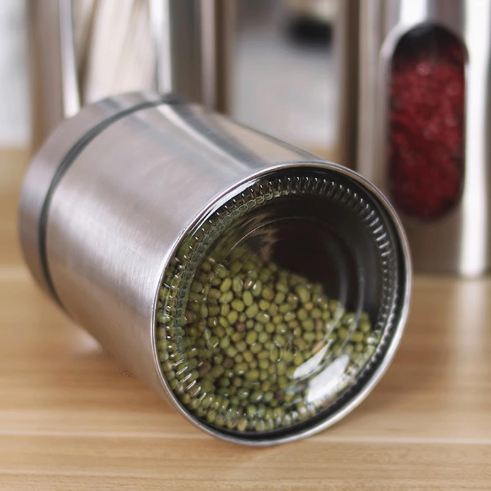 4 Stück robuster Vorratstank aus Edelstahl für Kaffeebohnen, luftdichter Vorratstank für die Küche, Keksdose, Trockenwarenbehälter Dosen-Sets