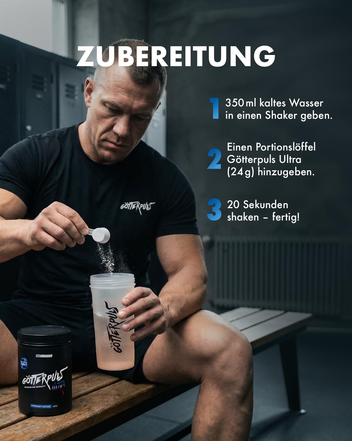 Götterpuls ULTRA Pre Workout 480g Pulver COMMUNITY EDITION 2026 | 200mg Koffein – L-Citrullin, OXYSTORM, Citicolin & Cyclic Dextrin – Vegan – 20 Portionen – Erdbeere-Ananas-Kokos