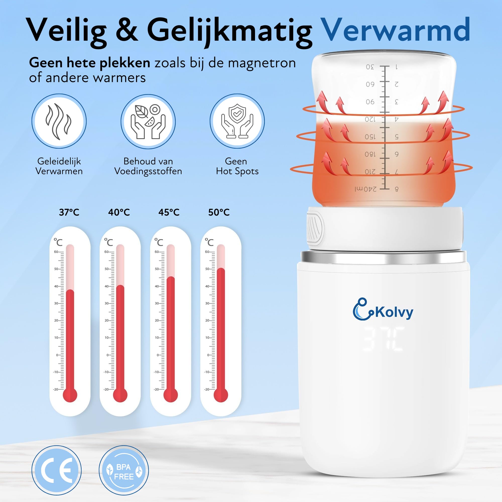 Calentador de botellas portátil – Calentador inalámbrico para biberones con 4 ajustes de temperatura – Calefacción rápida, USB recargable, incluye 3 adaptadores – Calentador de leche para bebés