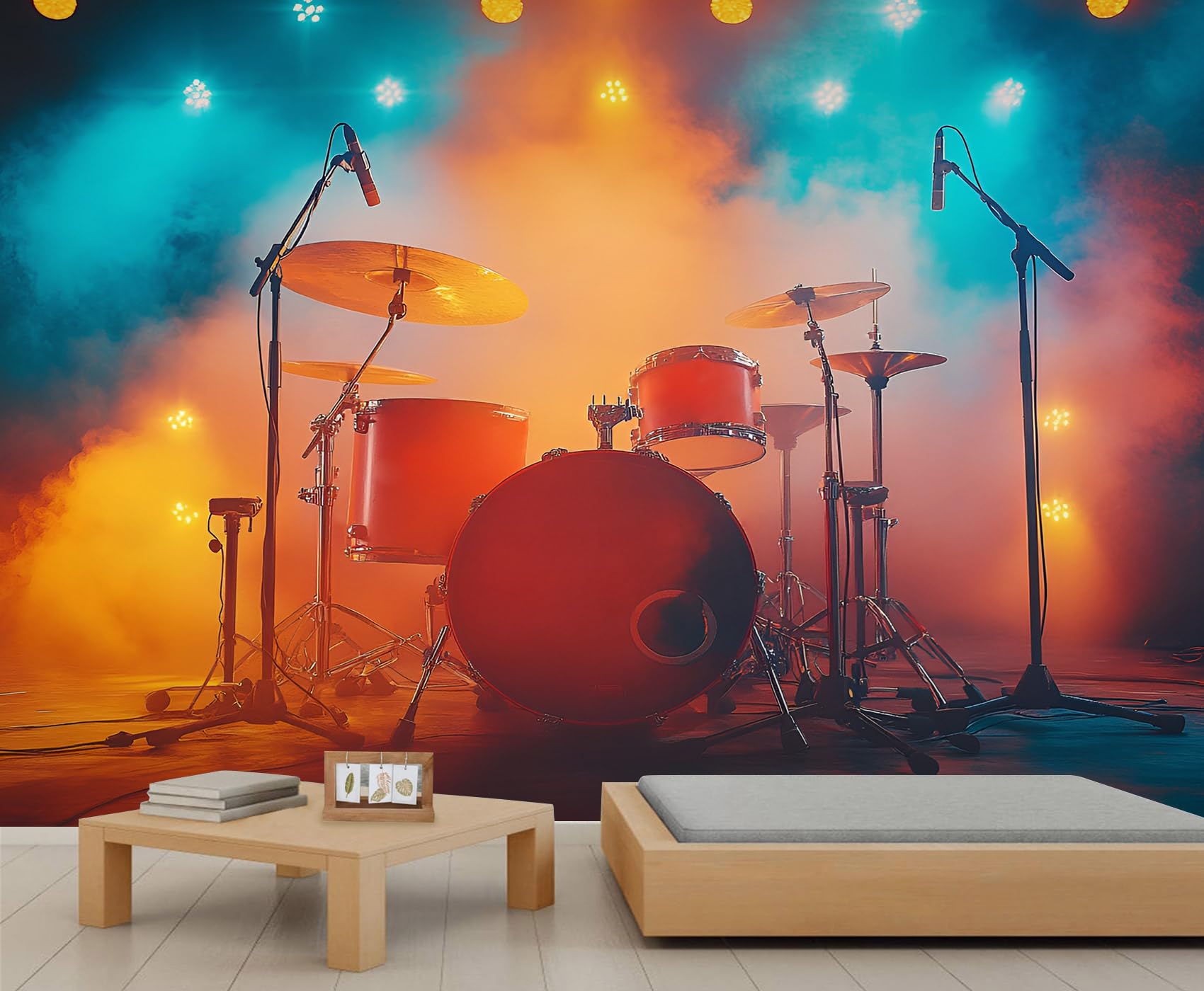Drum Set Wall Mural 450x315cm Music Mural Musical Instrument Wallpaper for Living Room Bedroom Drum Set Wall Decor (Not Peel n' Stick)