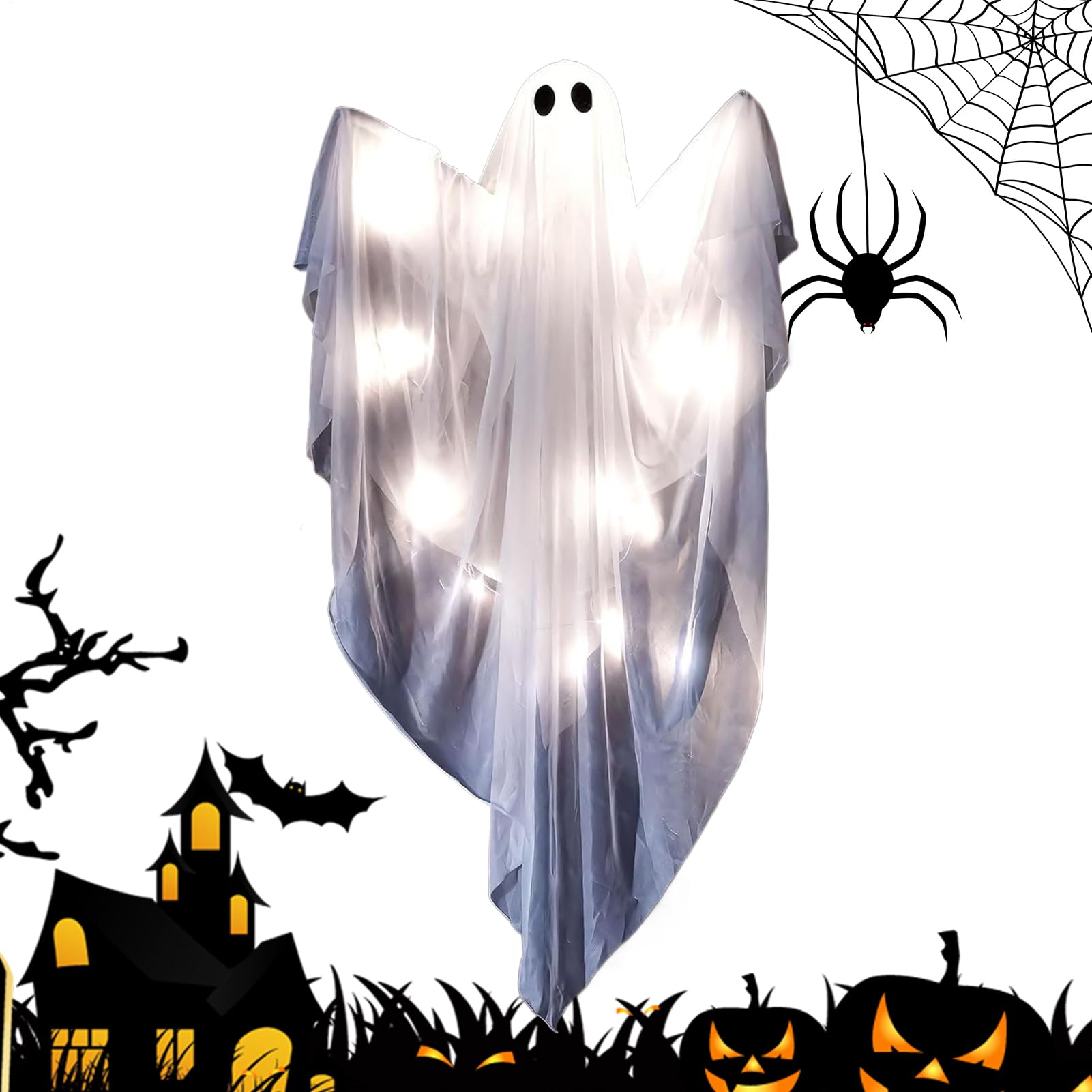 Fantômes lumineux réglables et suspendus avec sons effrayants pour déco Halloween