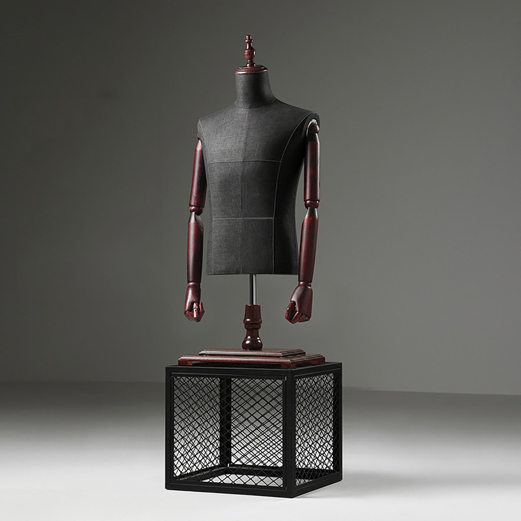 Torso Manichino da Banco Maschile, Espositore per Abbigliamento Manichino Senza Testa, con Braccia e Torso Manichino con Base in Legno per Maglioni, Magliette, Camicie,Black b2