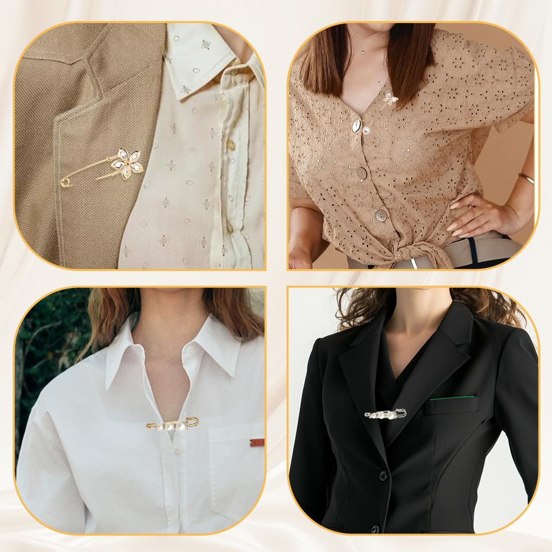 Lot de 4 pinces rétro pour pull, châle, châle avec perles de cristal synthétique,attache traine robe de mariée, accessoire de costume, serre-taille pour cardigan, robe, chemise et jeans