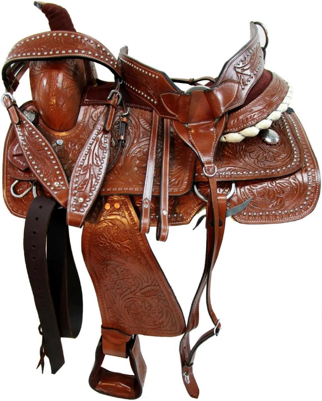 Western Barrel Racing Horse Show Saddle Floral Tooled Tack Set Riding Pleasure Racing Show Skórzane siodełko dla konia 25 cm do 45 cm ME-WLS-116