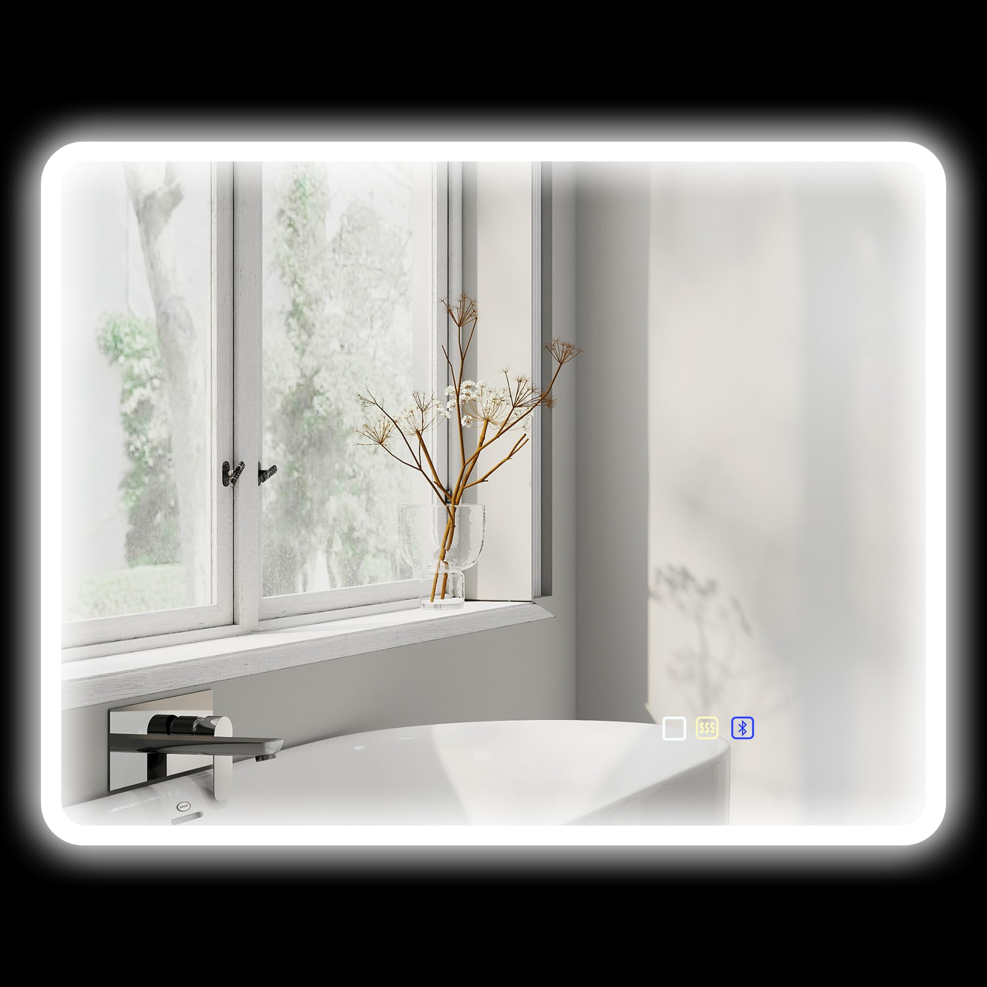 HOMCOM Badspiegel mit Beleuchtung 90x70 cm dimmbar LED Spiegel mit Touchschalter Bluetooth Memory-Funktion 3 Lichtfarben, Beschlagfrei Wandspiegel Lichtspiegel Silber