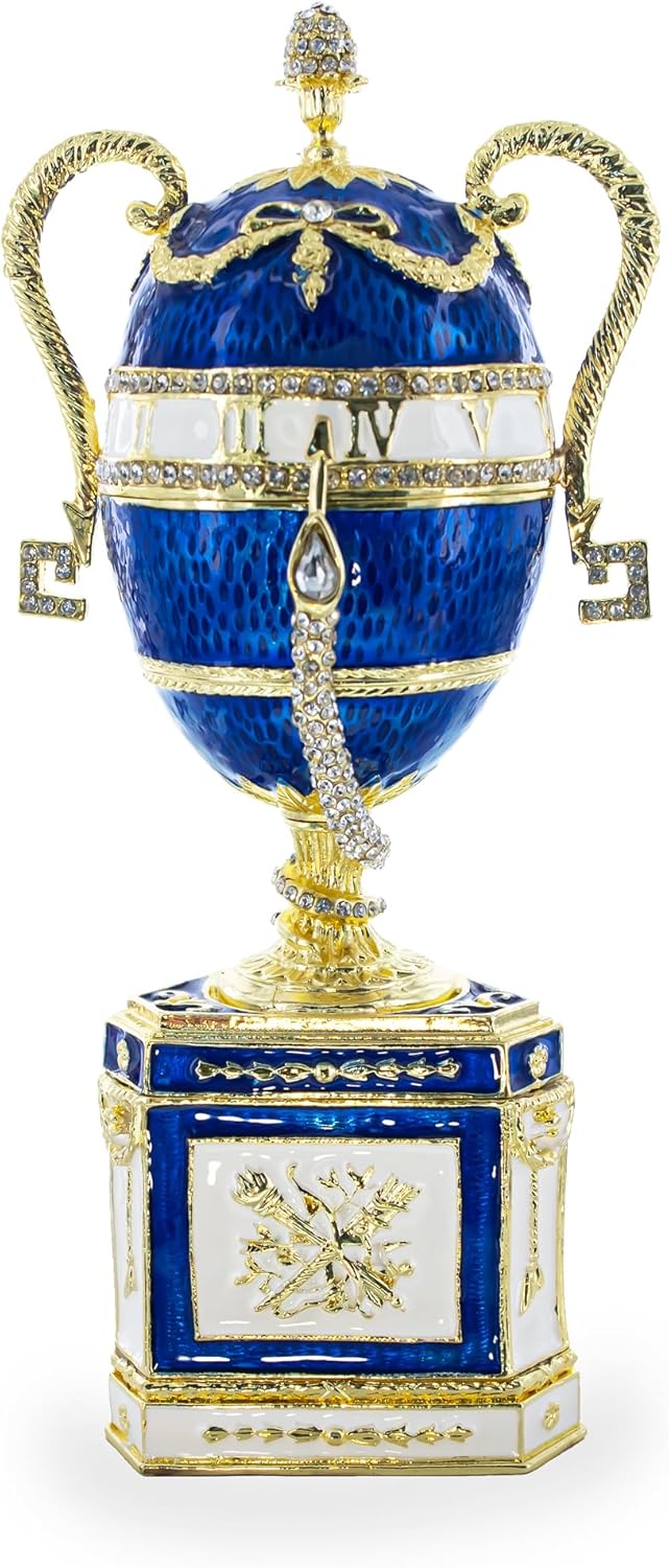 BestPysanky 1895 Blue Serpent Clock Royal Imperial Easter Egg 7 Inches