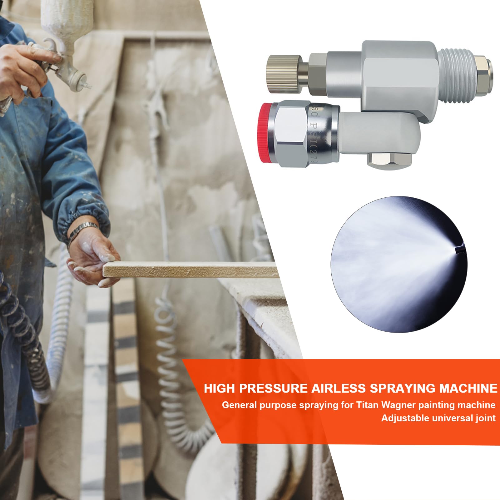 Raccordo per verniciatura ad alta pressione – Giunto connettore girevole | accessorio spray professionale | Rotazione in acciaio al tungsteno, controllo del flusso per le finiture degli armadi