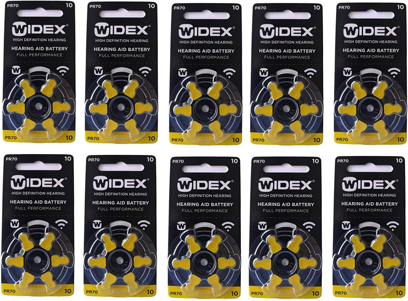 Widex hearing aid battery Size 10 (PR70) (10 Packet=60 Batteries)