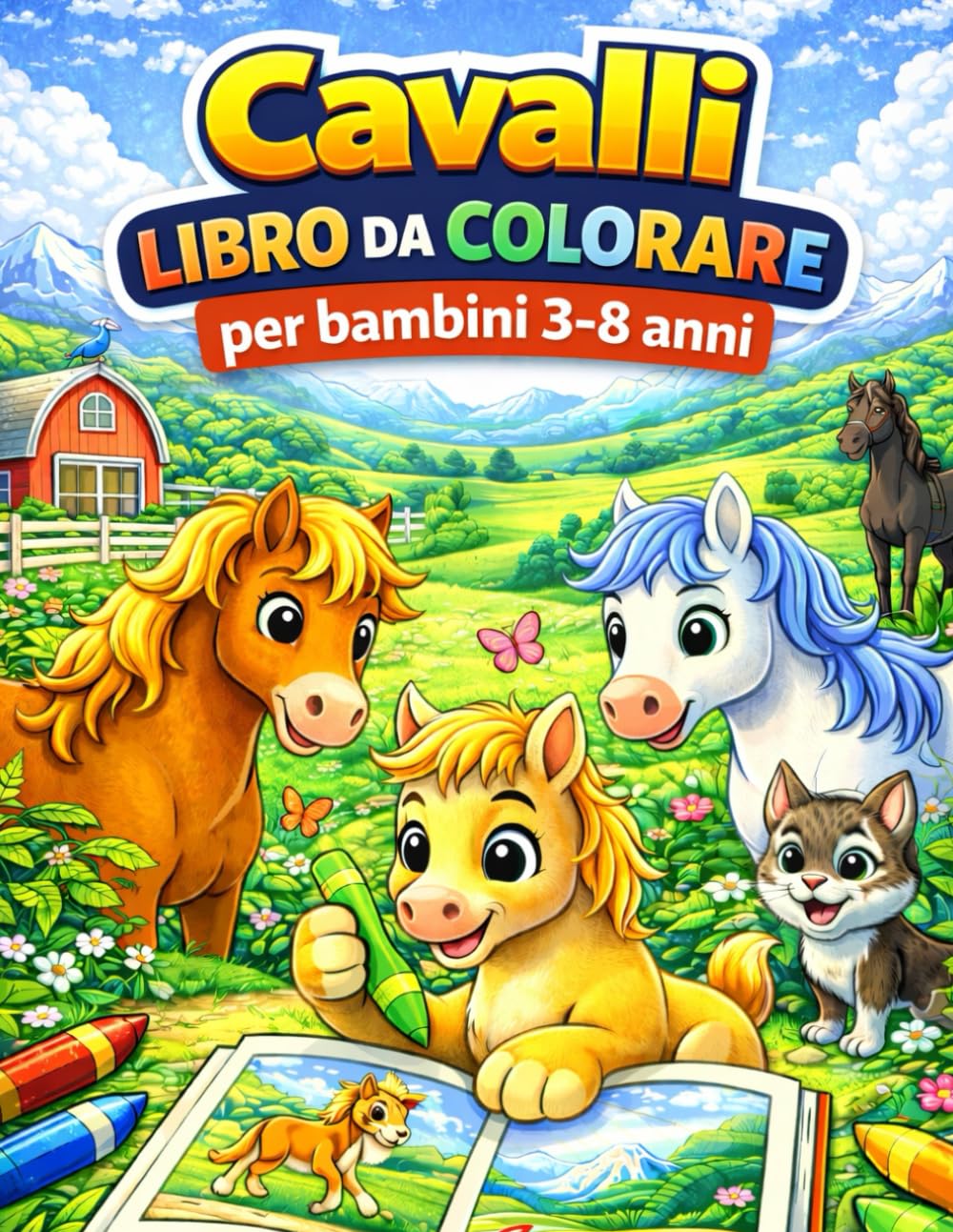 Cavalli – Libro da Colorare per Bambini 3–8 Anni: Disegni di cavalli divertenti e carini | Pagine da colorare creative e rilassanti per bambini
