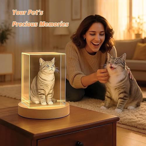 Miniatura 2 de Regalo personalizado con foto de cristal, imagen grabada en el interior de cristal de corazón con base LED, regalo único de aniversario, cumpleaños,