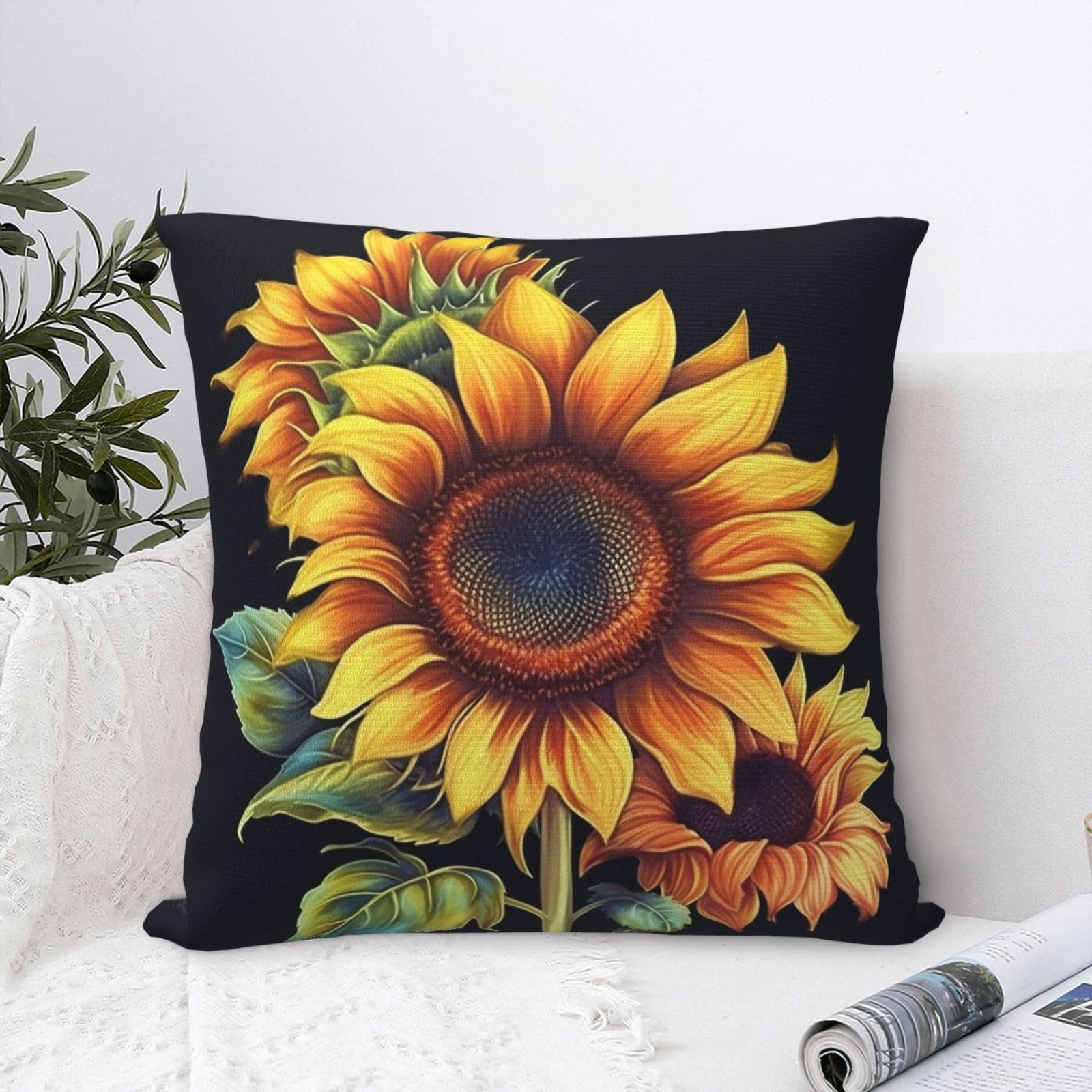 FodPand Luxury Velvet Throw Pillow Covers 20"x20" Super Soft Decorative Pillow Cases - Summer Sunflower Pillowcases Modern Lumbar Cushion Cases for Couch Sofa Bed Pillow Shams