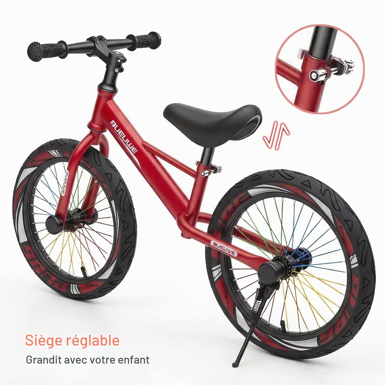 Draisienne Enfant 3 4 5 6 7 Ans pour Fille et Garçons, 16 Pouces Velo sans Pedale avec Guidon et Selle Réglables, jusqu'à 45 kg, Roues en Caoutchouc, Cadre Acier au Carbone