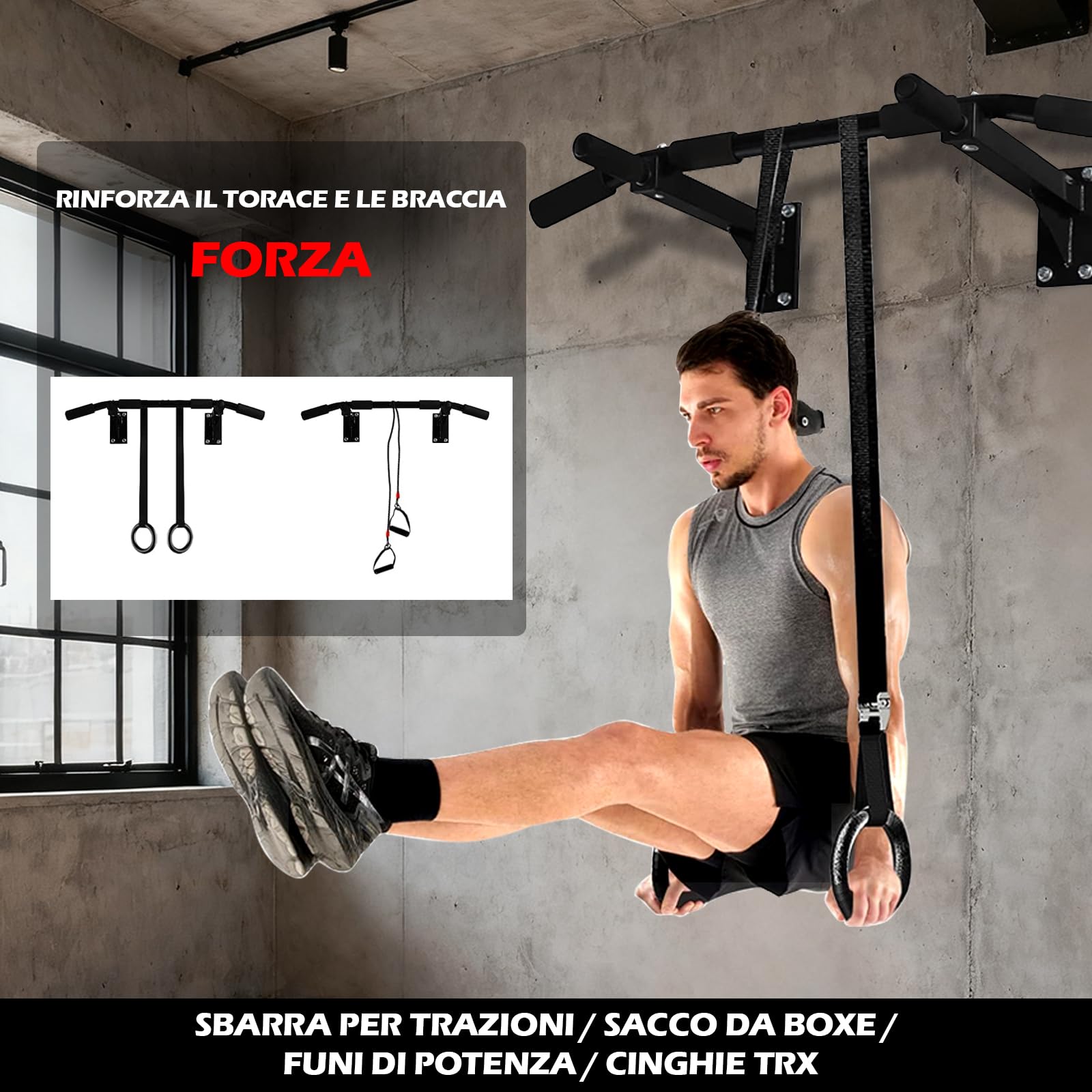 ISE Sbarra Trazioni a Muro, Barra Per Trazioni Pull Up Bar Trazioni alla Sbarra Multifunzione da Parete con Impugnatura Antiscivolo