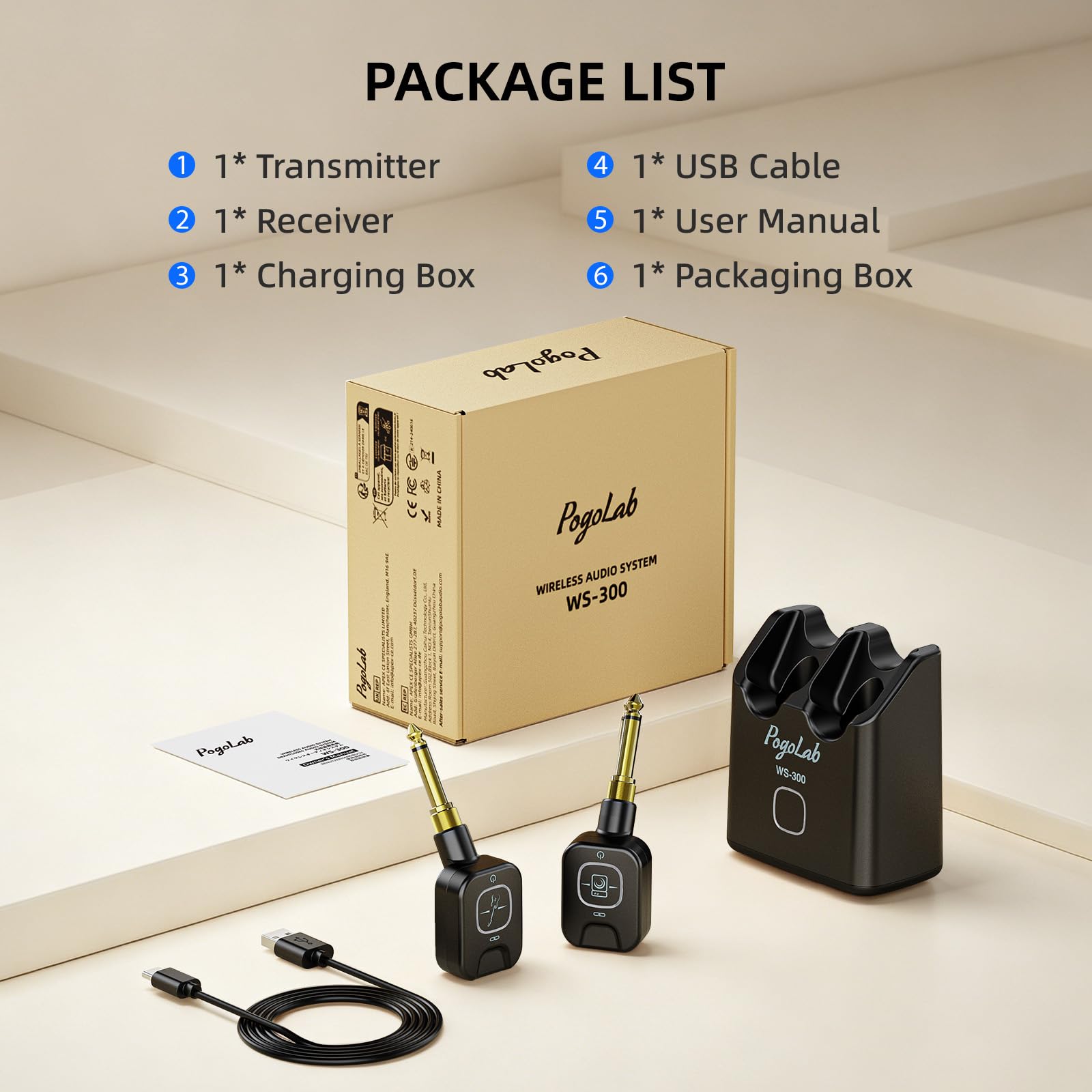POLOLAB 5.8GHz Sistema Wireless per Chitarra, Trasmettitore e Ricevitore per Basso Elettrico con Custodia di Ricarica, 6 Canali, Latenza <4.6ms, Portata 30m