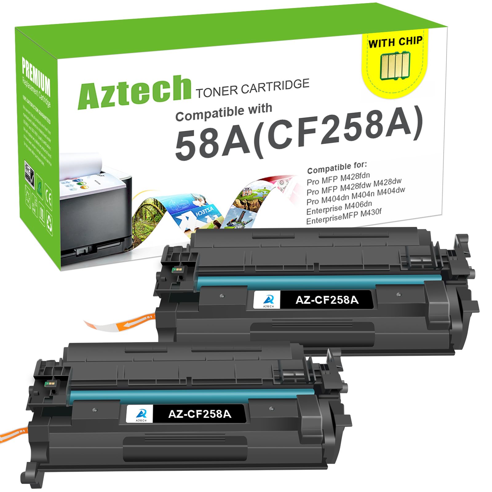 CF258A 58A Toner Cartridge Black with Chip Compatible Replacement for HP 58A CF258A 58X CF258X for HP LaserJet Pro M404n M404dn M404dw MFP M428fdw M428fdn M428dw M404 M428 Printer 2 Pack