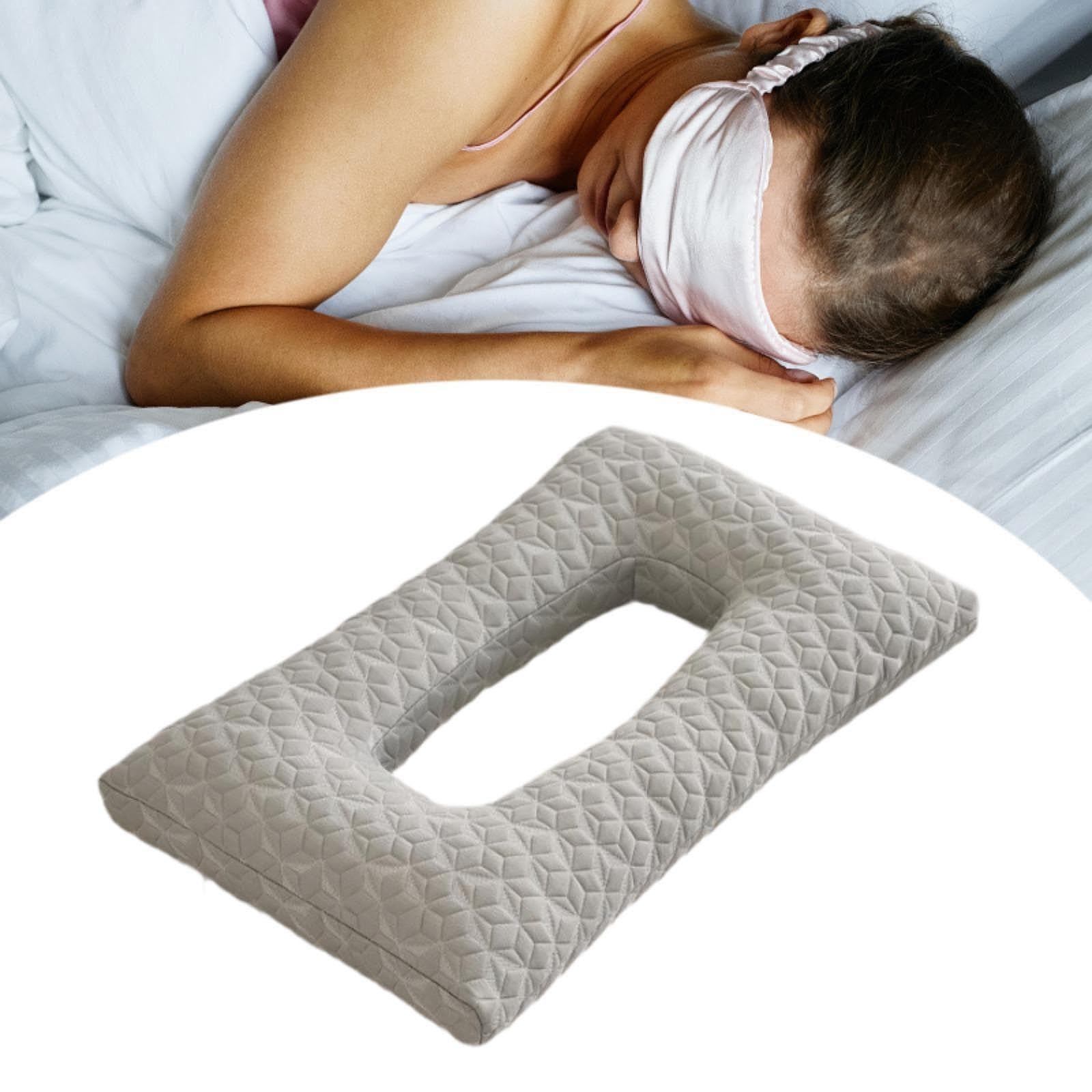 ATORSE Ear Piercing Pillow with Ear Hole for Headphones Wearing Earrings Sleep Gray 2